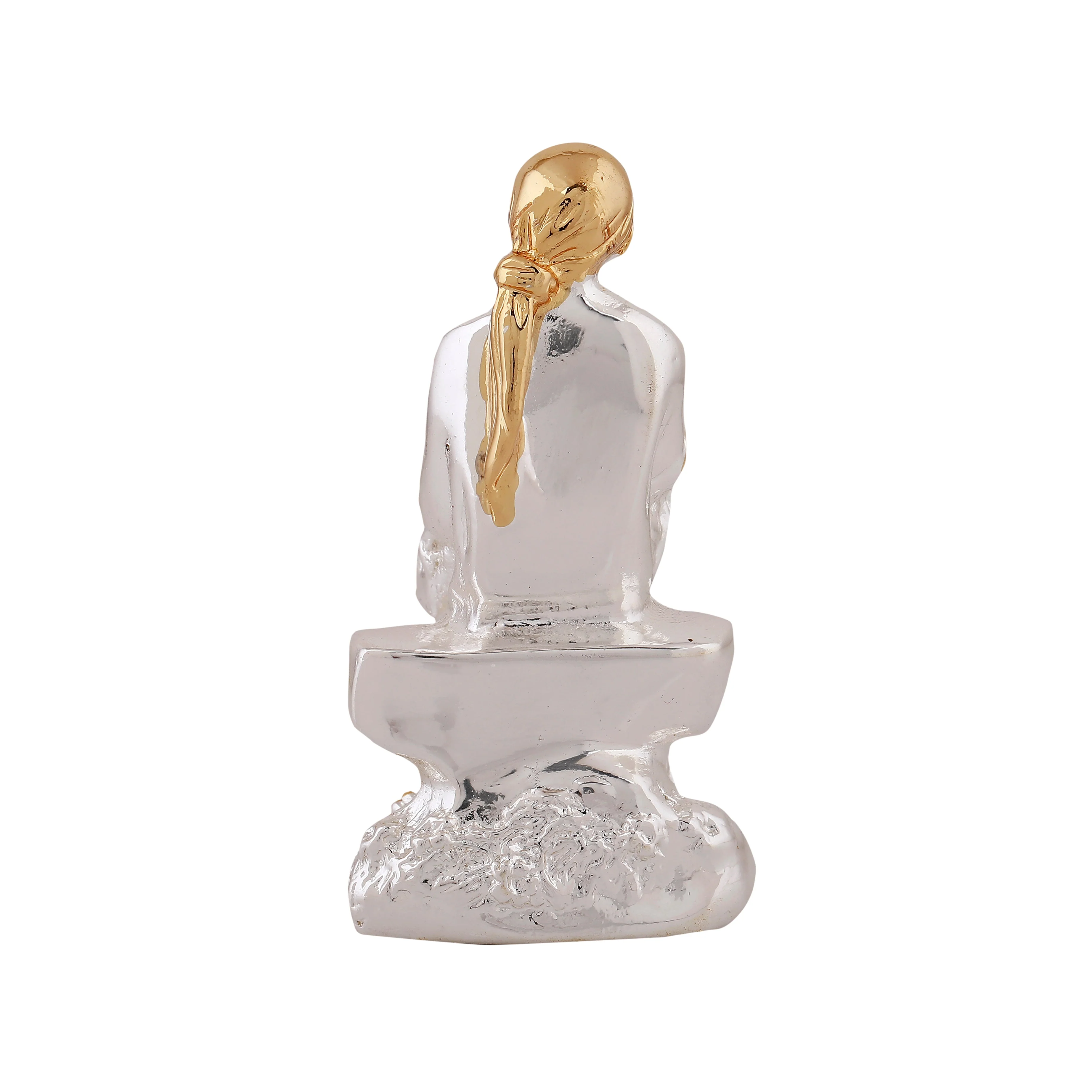 Estele Gold & Rhodium Plated Divine Shirdi Sai Baba Idol For Pooja/Gifts/Car Decor. - Image 4