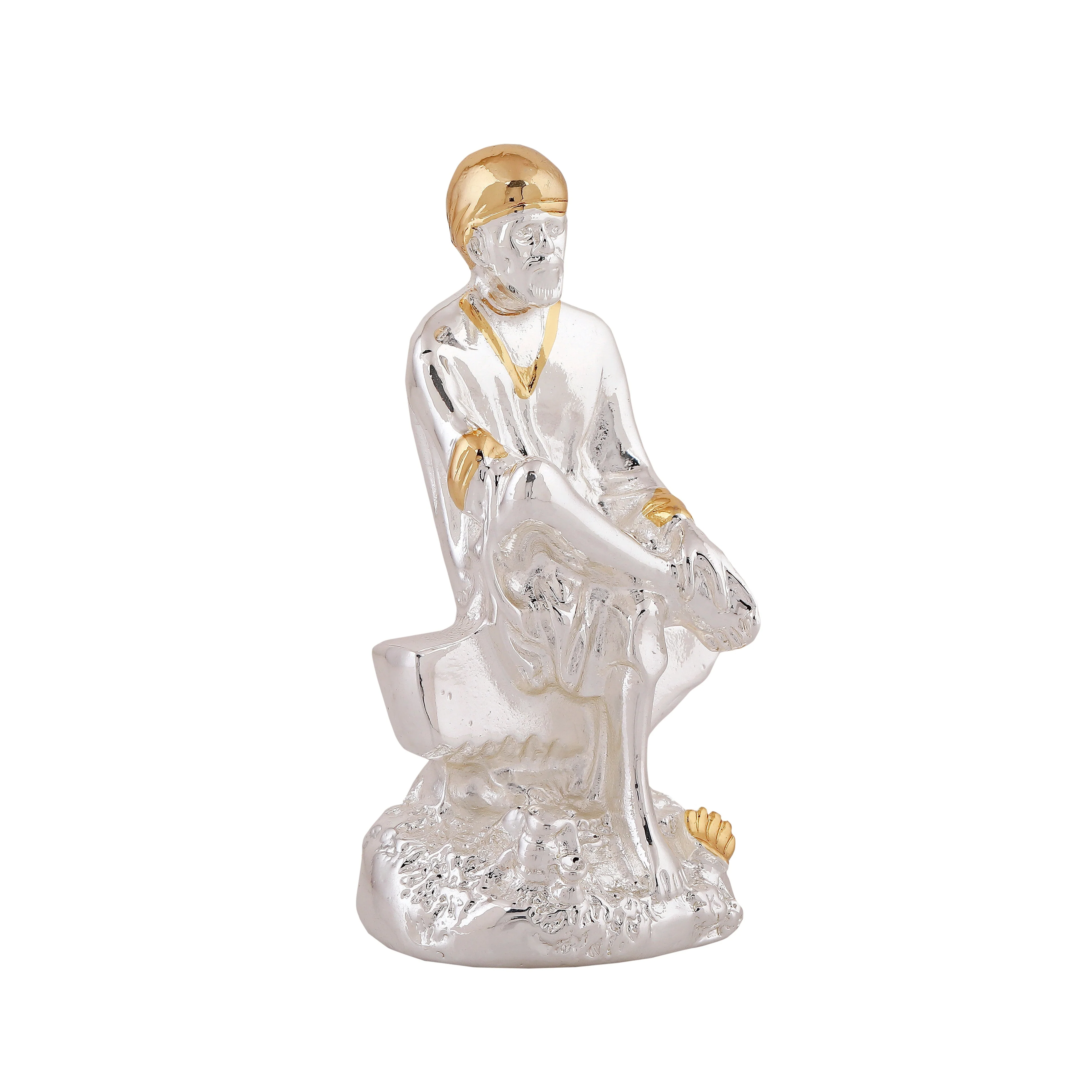 Estele Gold & Rhodium Plated Divine Shirdi Sai Baba Idol For Pooja/Gifts/Car Decor. - Image 8
