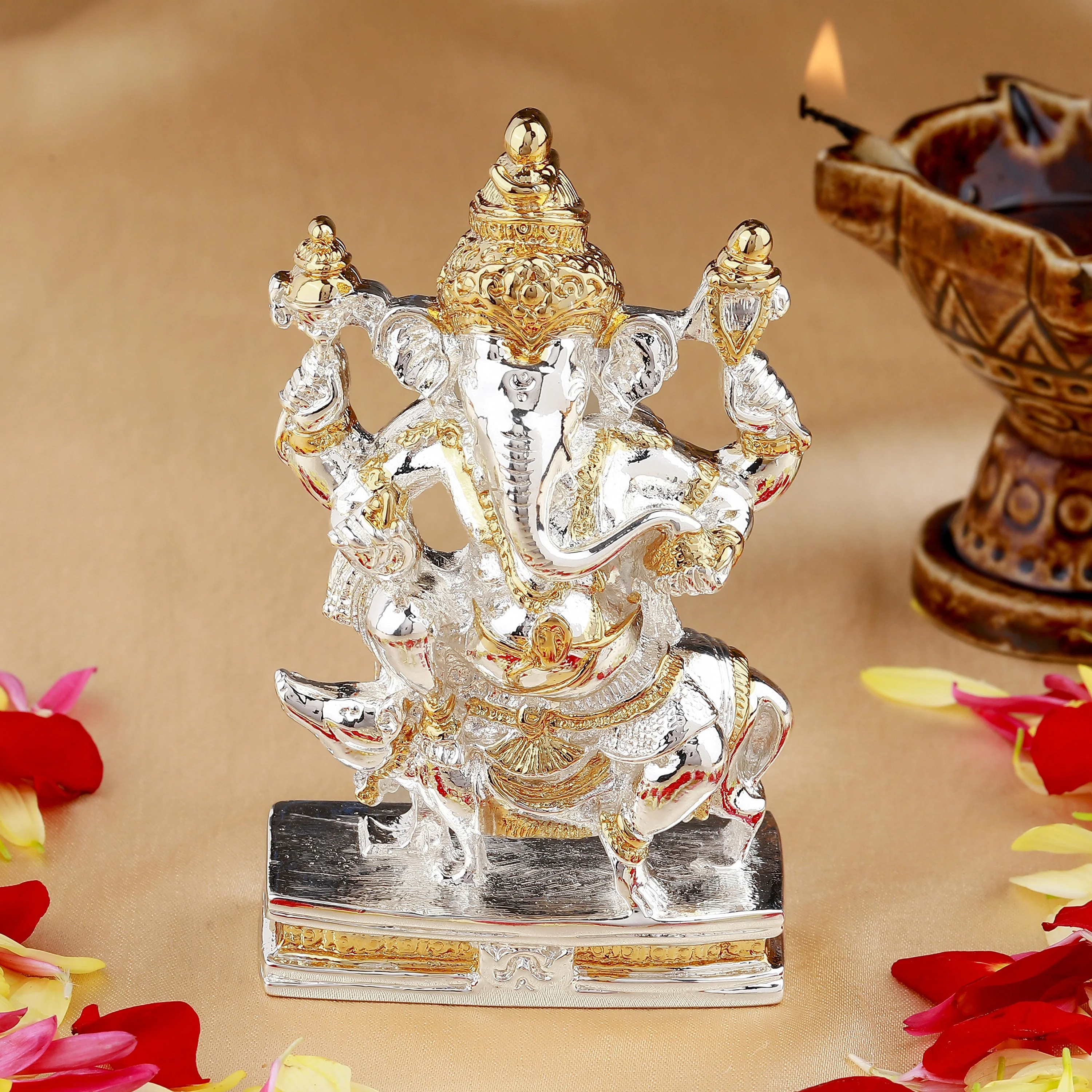 Estele Gold - Rhodium Plated Lord Ganesha Idol