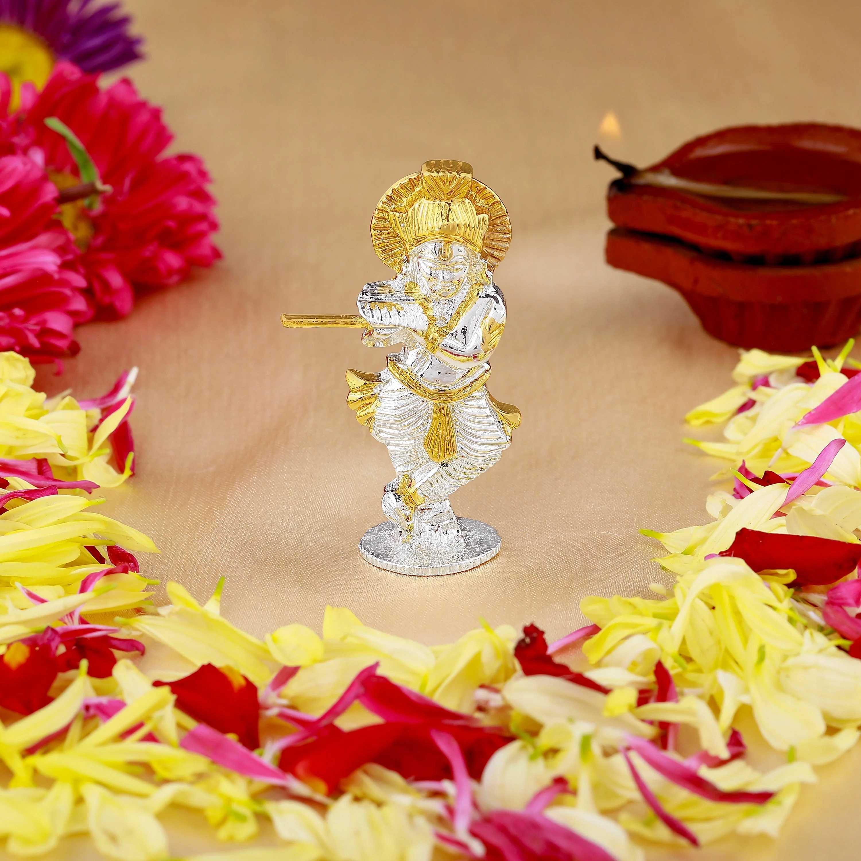 Estele Gold & Rhodium Plated Lord Krishna Idol - Image 2