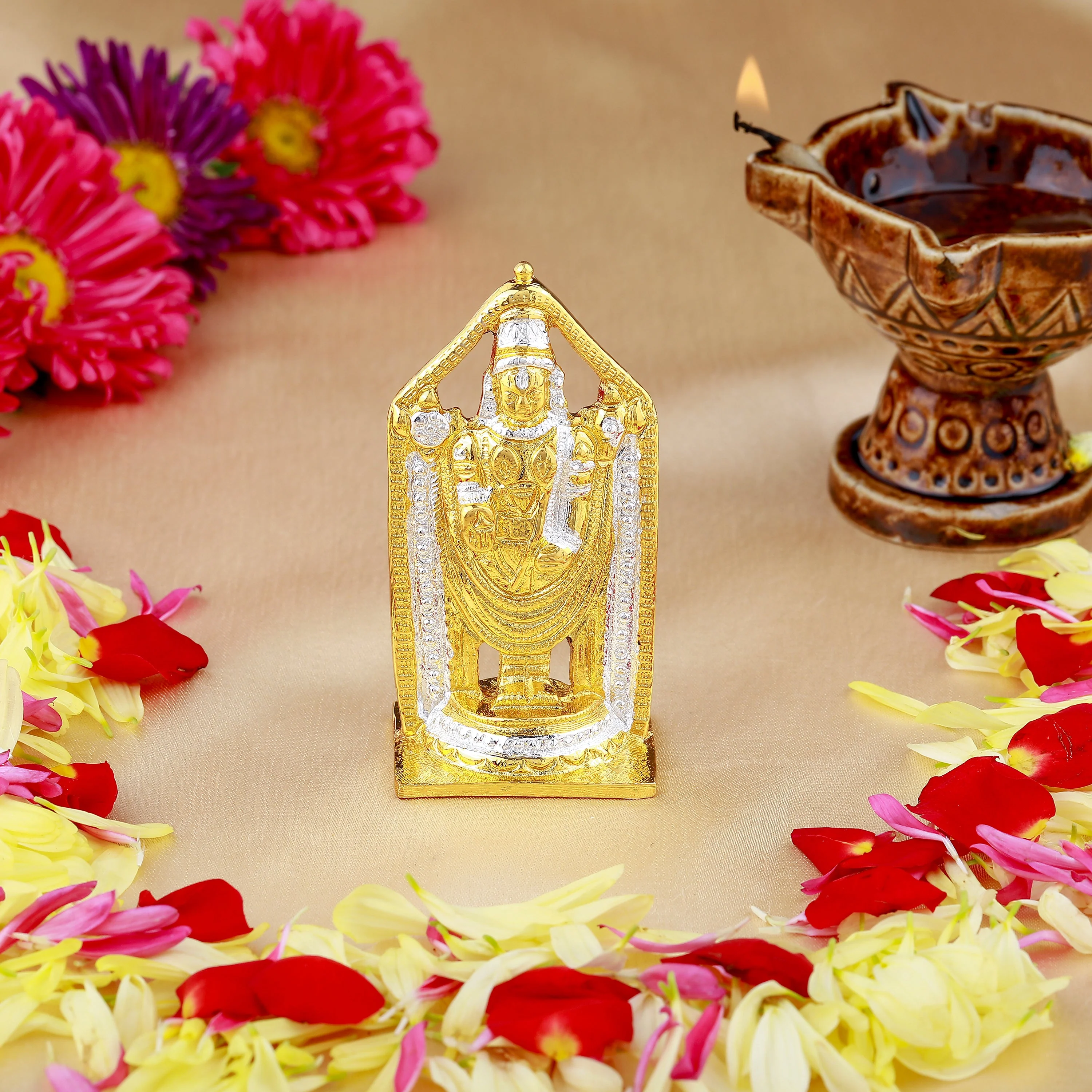 Estele Gold & Rhodium Plated Lord Tirupati Balaji Idol Showpiece For Pooja Mandir/ Home Decorative