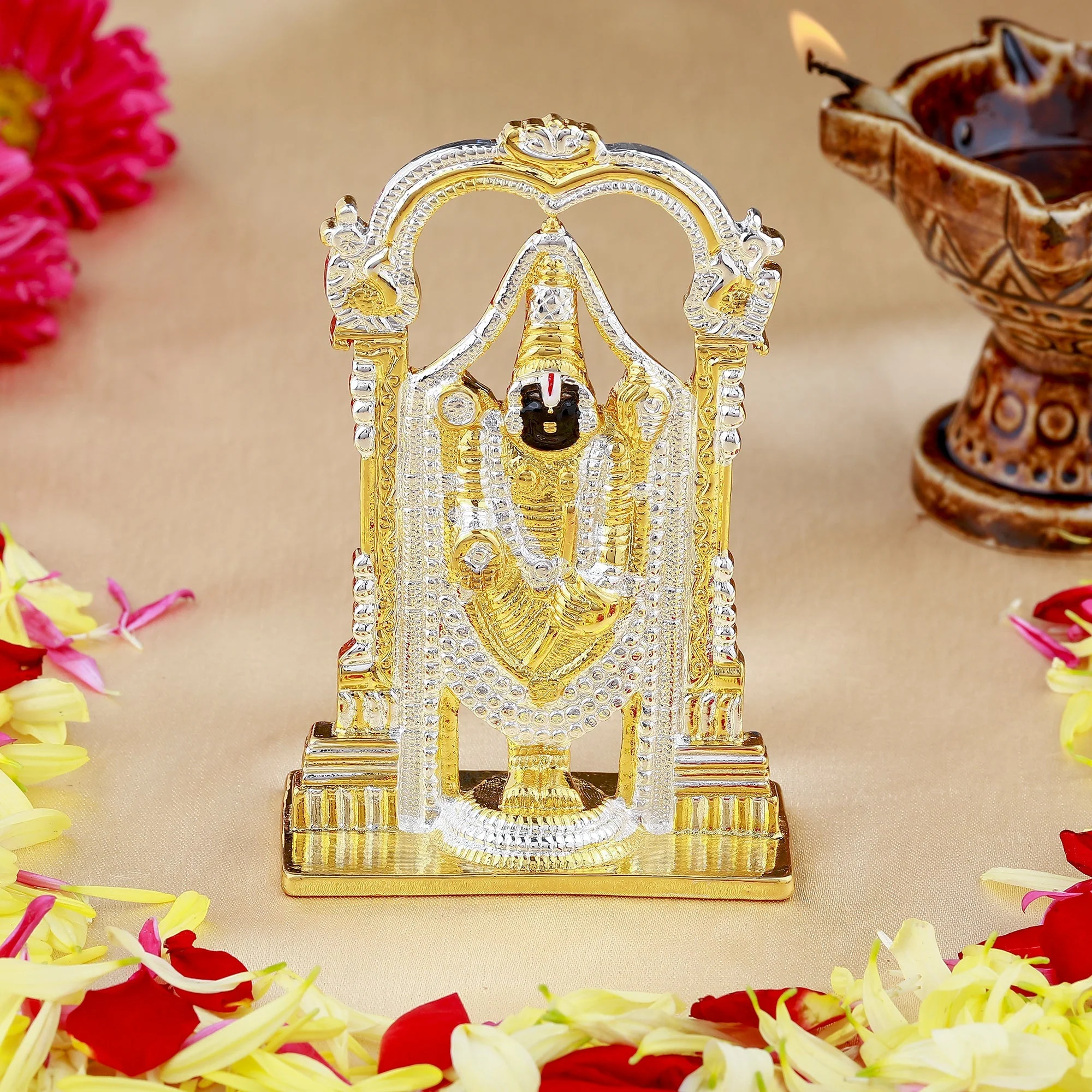 Estele Gold & Rhodium Plated Lord Tirupati Balaji Idol Showpiece For Pooja Mandir/ Home Decorative