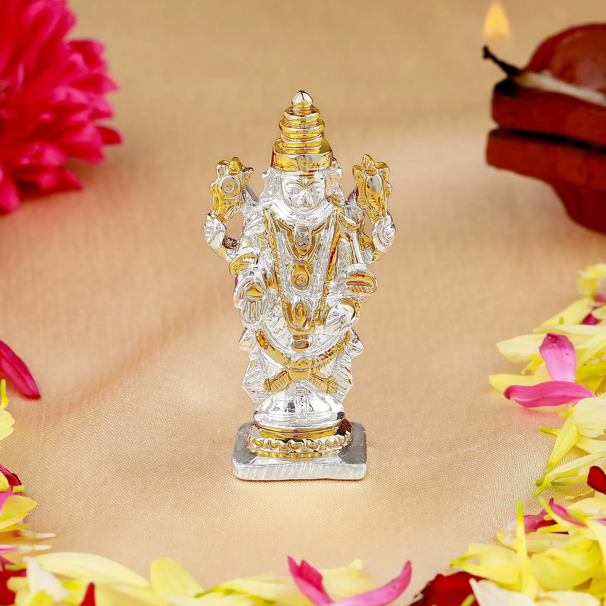 Estele Gold & Rhodium Plated Lord Tirupati Balaji Idol Showpiece For Pooja Mandir/ Home Decorative