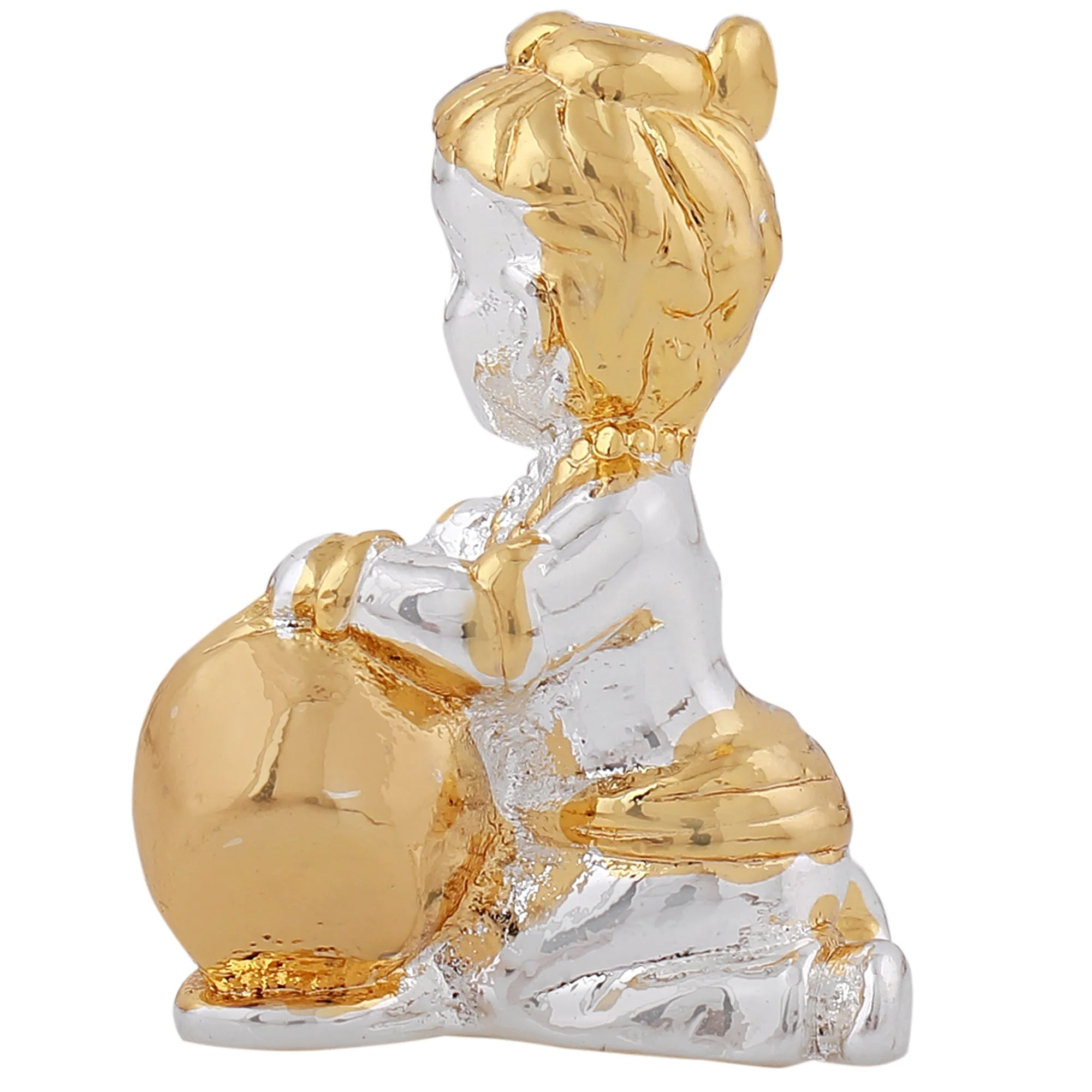 Estele Gold & Rhodium Plated Makhan Chore Bal Sri Krishna Idol For Home/Car Decor. - Image 4
