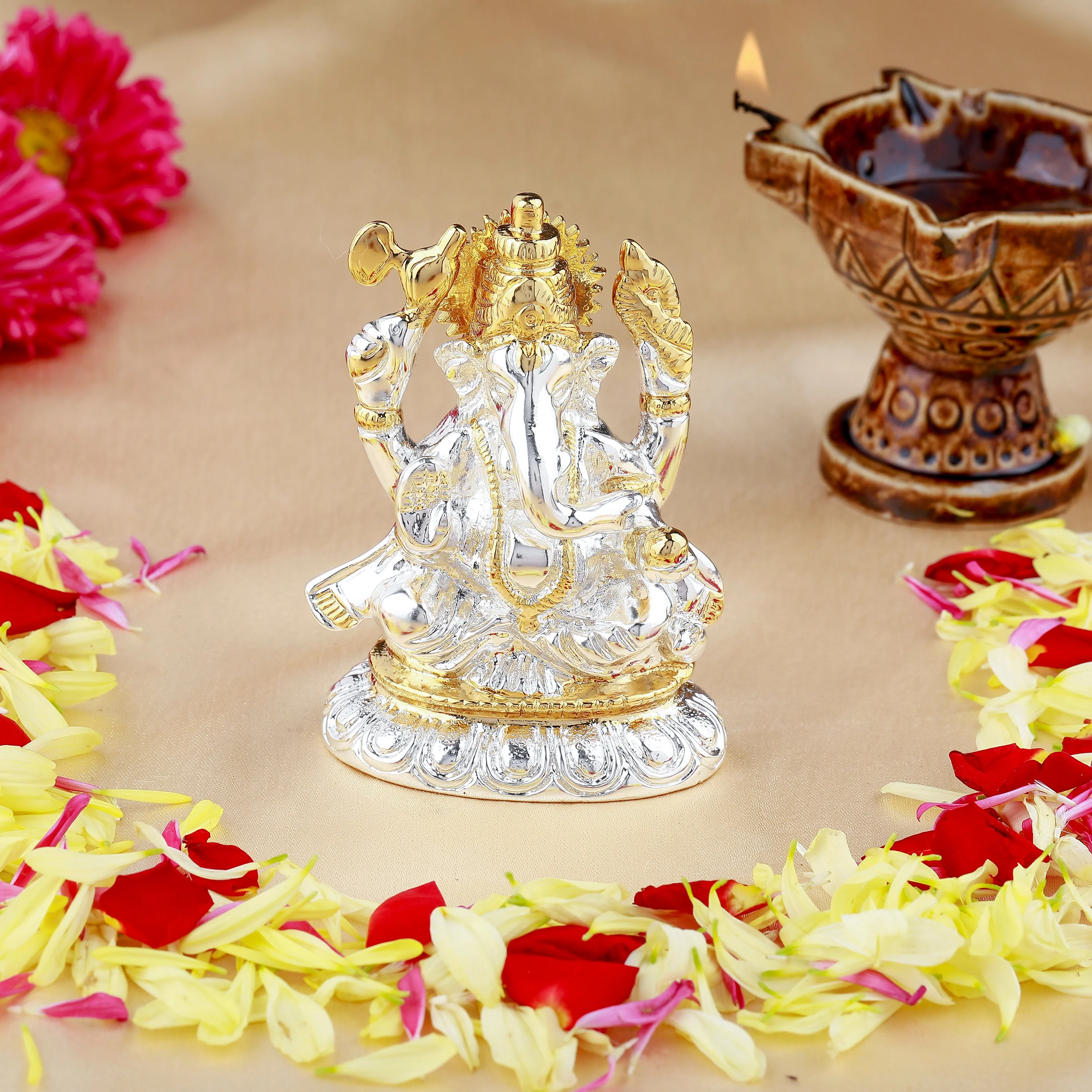 Estele Gold & Rhodium Plated Spiritual Lord Bal Ganesh Idol For Gifts & House Warming/Home/Office Decors. - Image 11