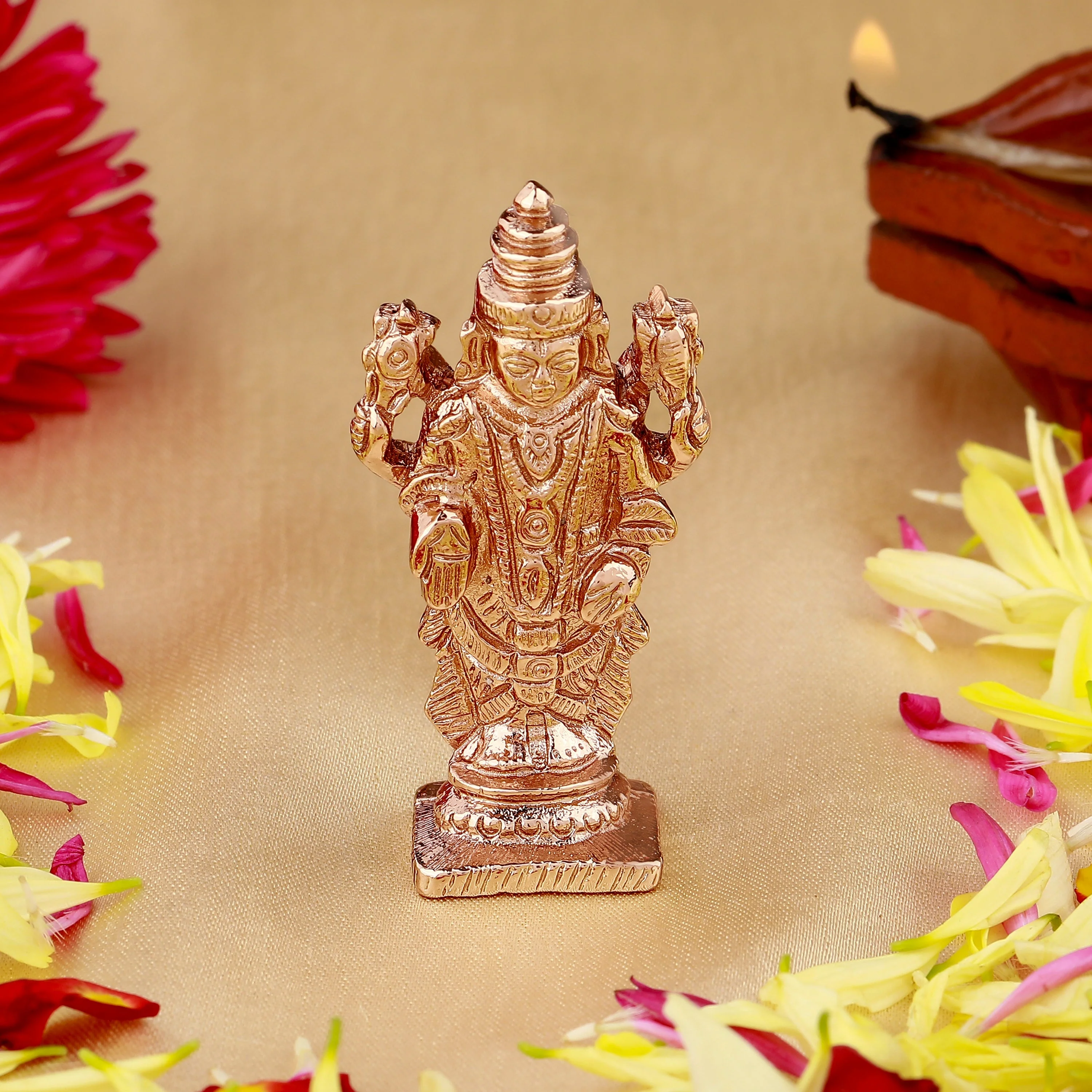 Estele Pink/ Rosegold Plated Lord Tirupati Balaji Idol Showpiece For Pooja Mandir/ Home Decorative