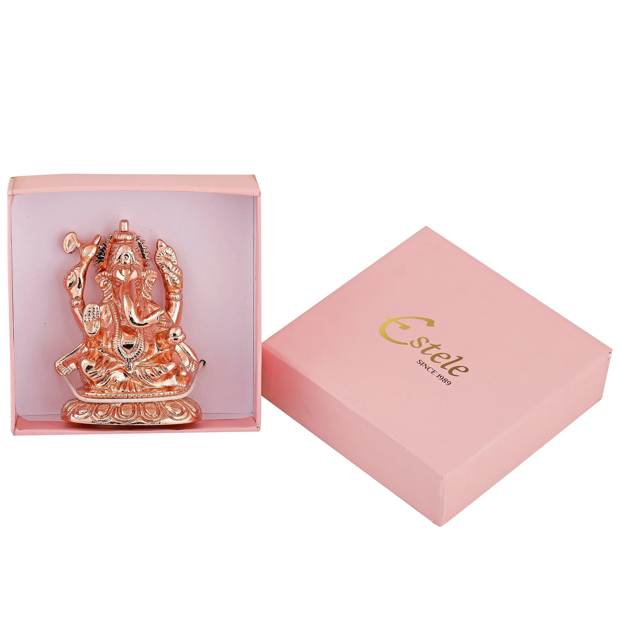 Estele Pink/Rosegold Plated Spiritual Ganesh Idol For Pooja/Car Decor - Image 6