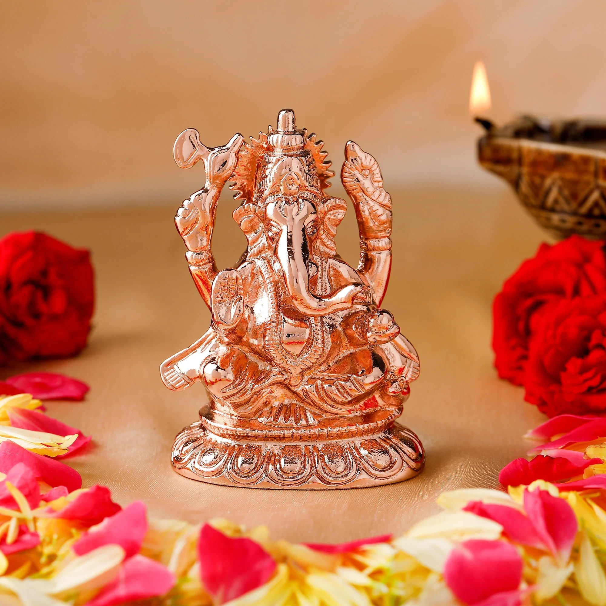 Estele Pink/Rosegold Plated Spiritual Ganesh Idol For Pooja/Car Decor - Image 9
