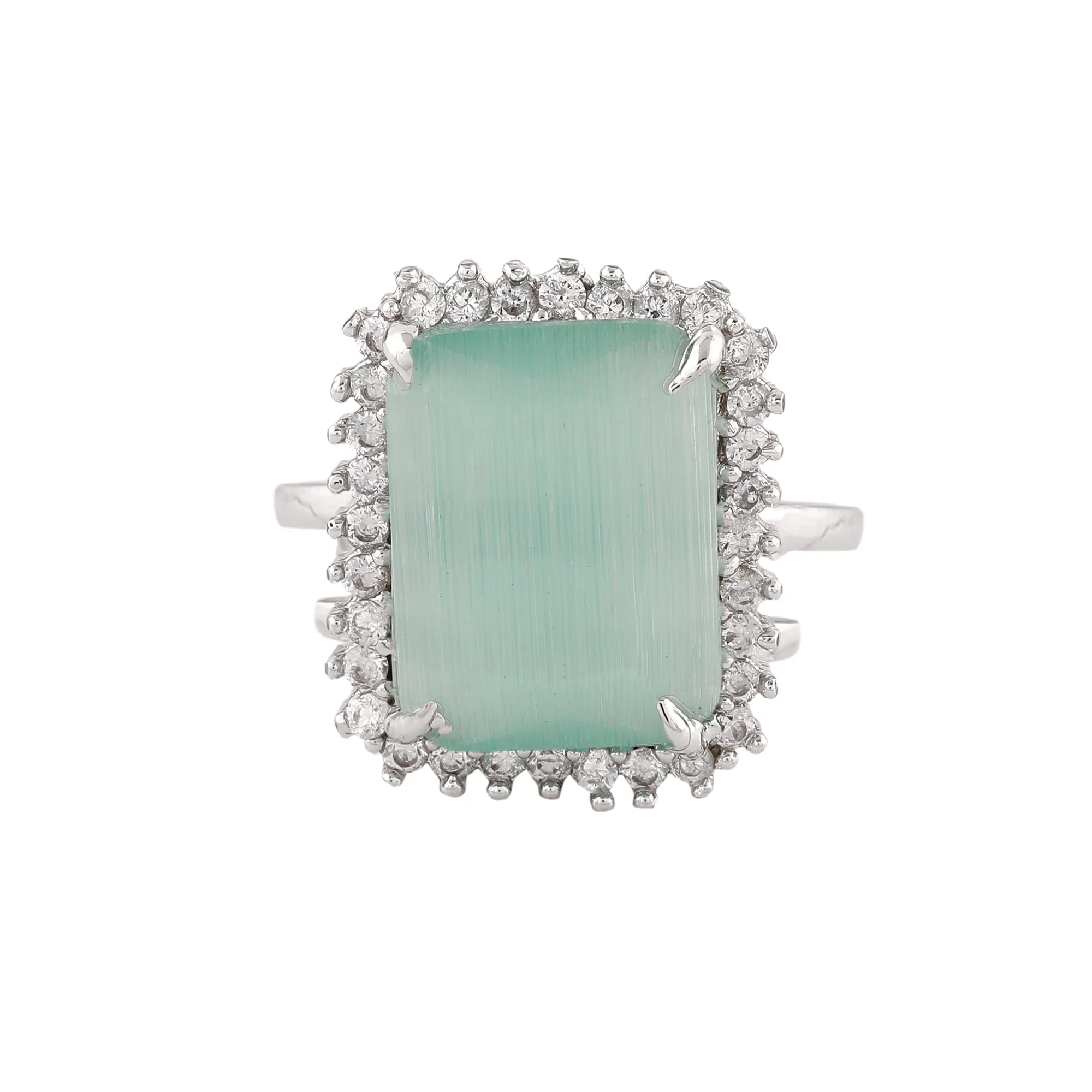 Estele Rhodium Plated Cz Adjustable Glorious Mint Green Finger Ring For Women(Adjustable) - Image 5