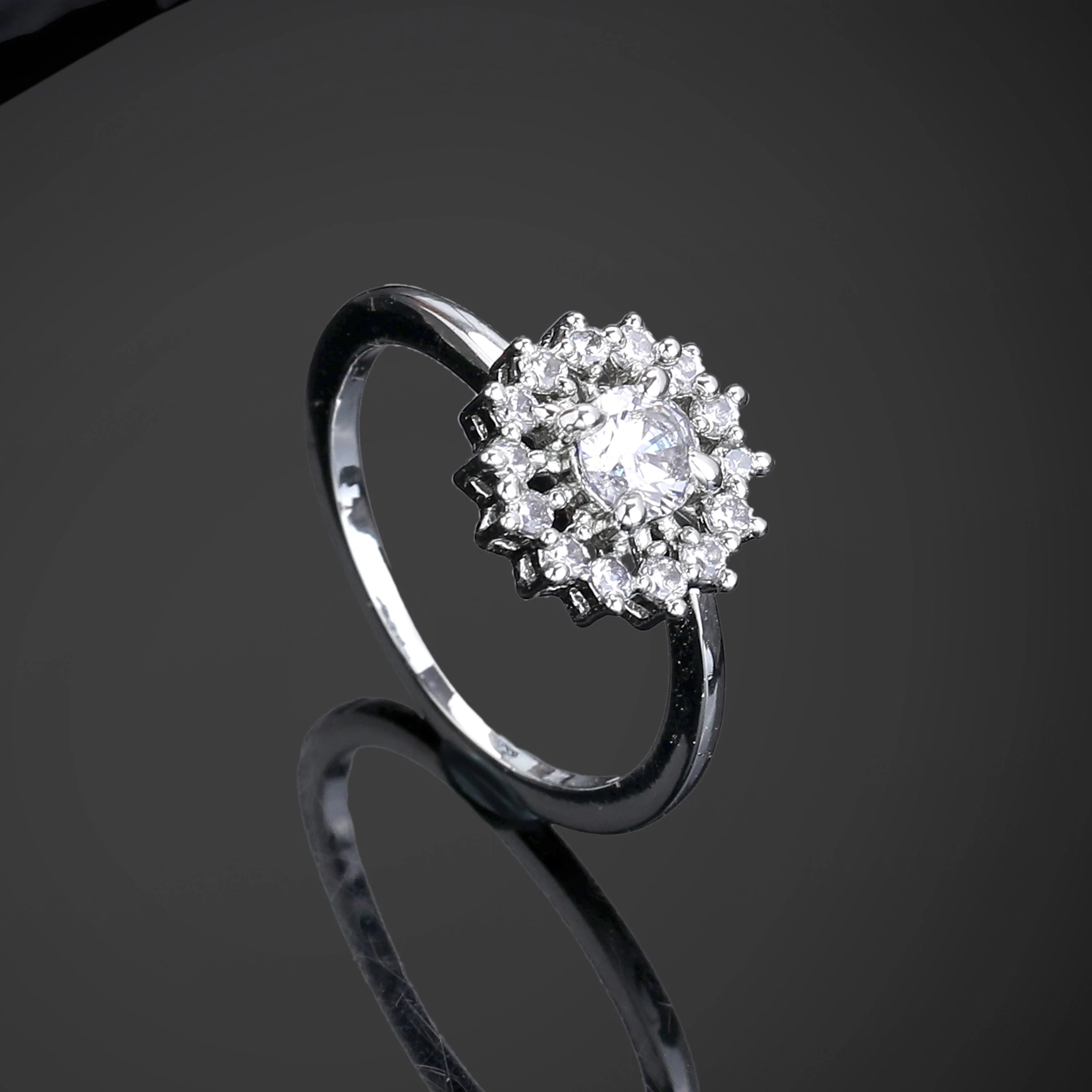 Estele Rhodium Plated CZ Flower Designer Finger Ring for Women (Adjustable) - Image 2