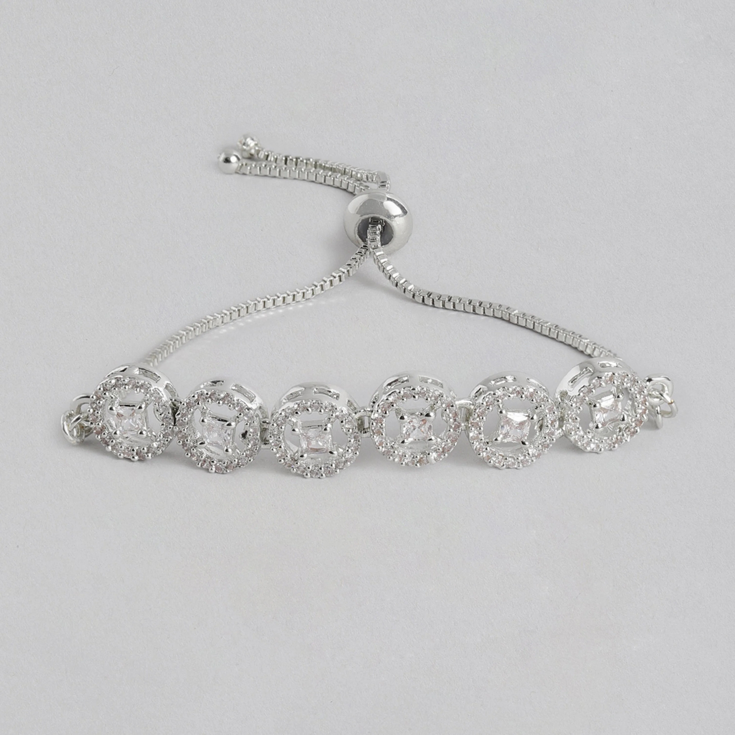 Estele Rhodium Plated Cz Rotating Glitter Bracelet For Women - Image 5