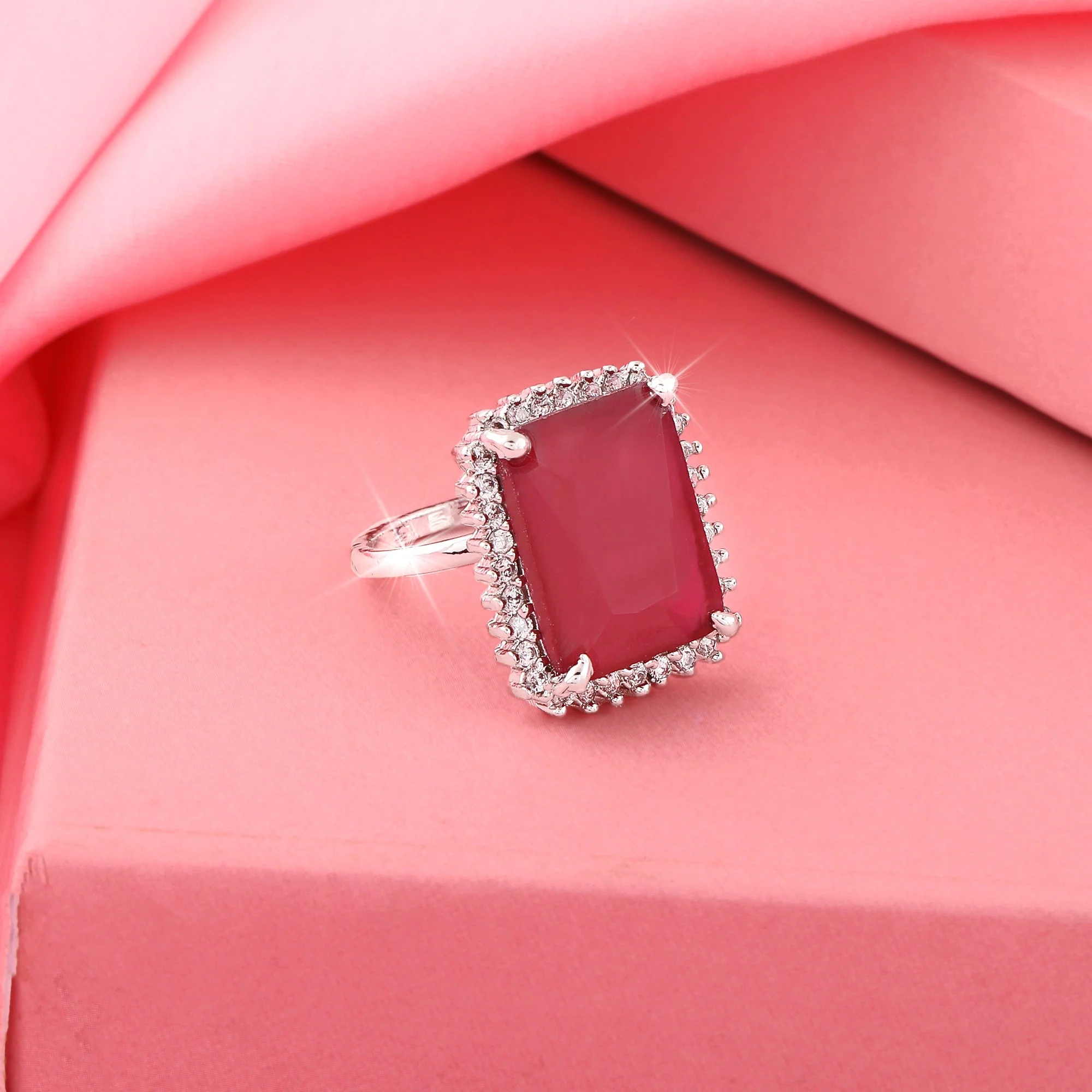 Estele Rhodium Plated Cz Sparkling Finger Ring For Women(Adjustable) - Image 2