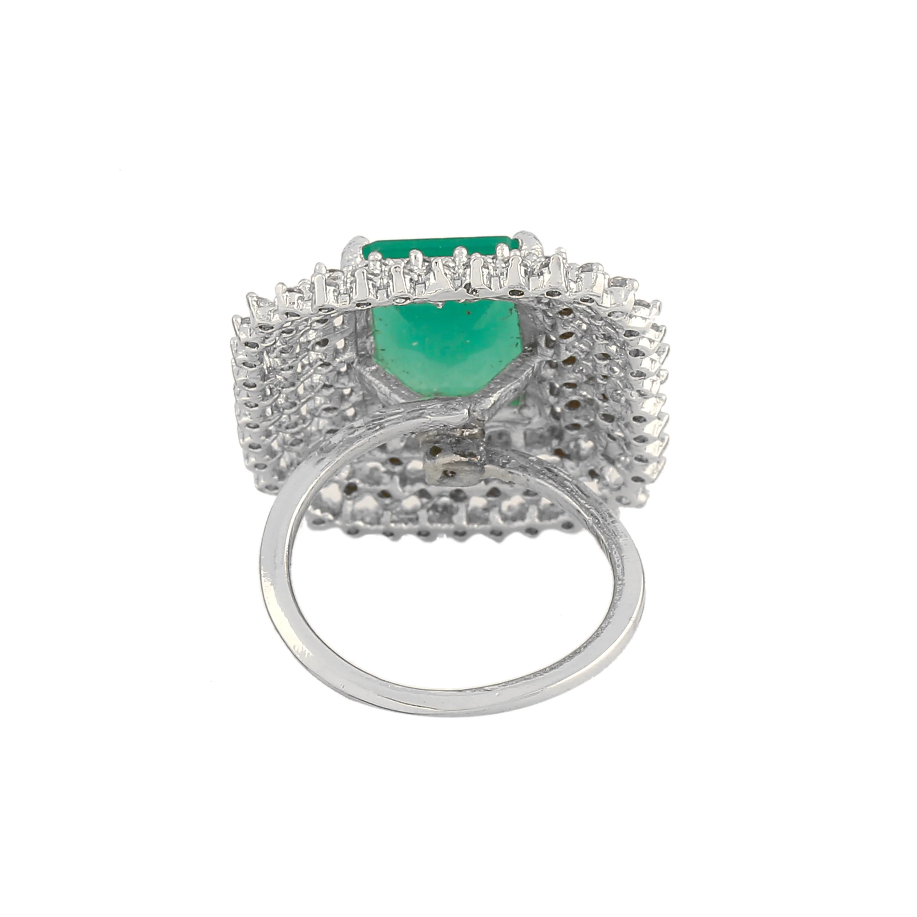 Estele Rhodium Plated Cz Sparkling Finger Ring With Mint Green Stone For Women(Adjustable) - Image 6
