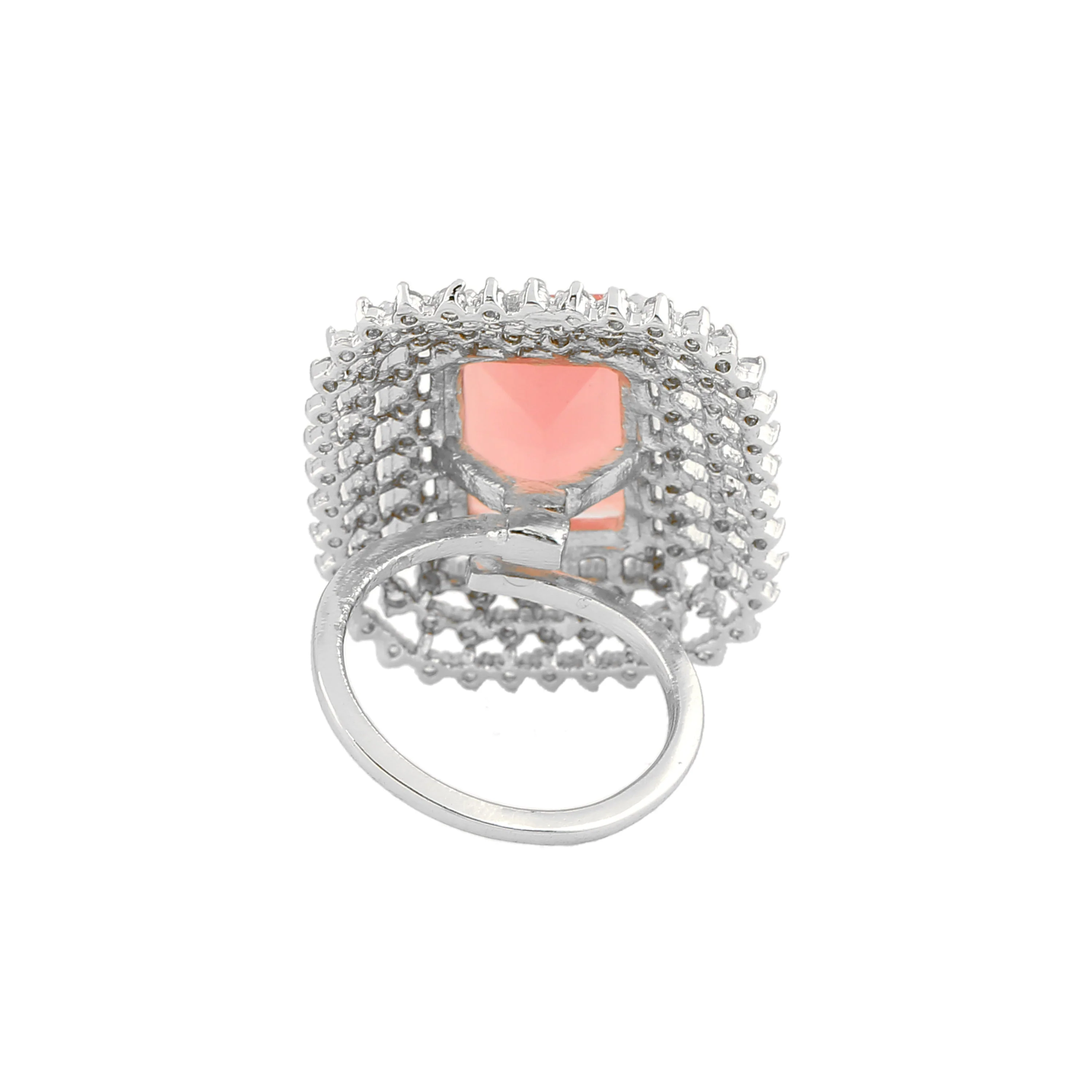 Estele Rhodium Plated Cz Sparkling Finger Ring With Mint Pink Stone For Women(Adjustable) - Image 7