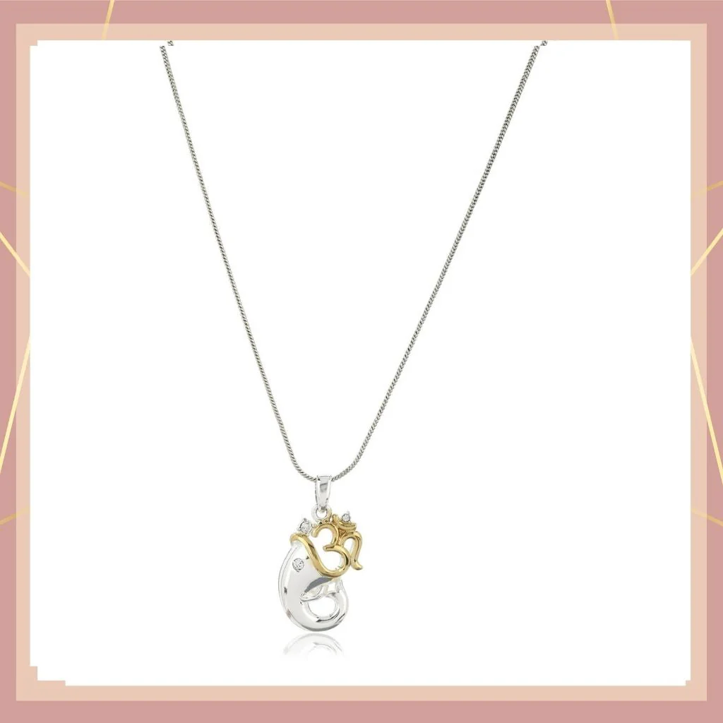 Estele Rhodium Plated Om Pendant With Austrian Crystals For Women - Image 3