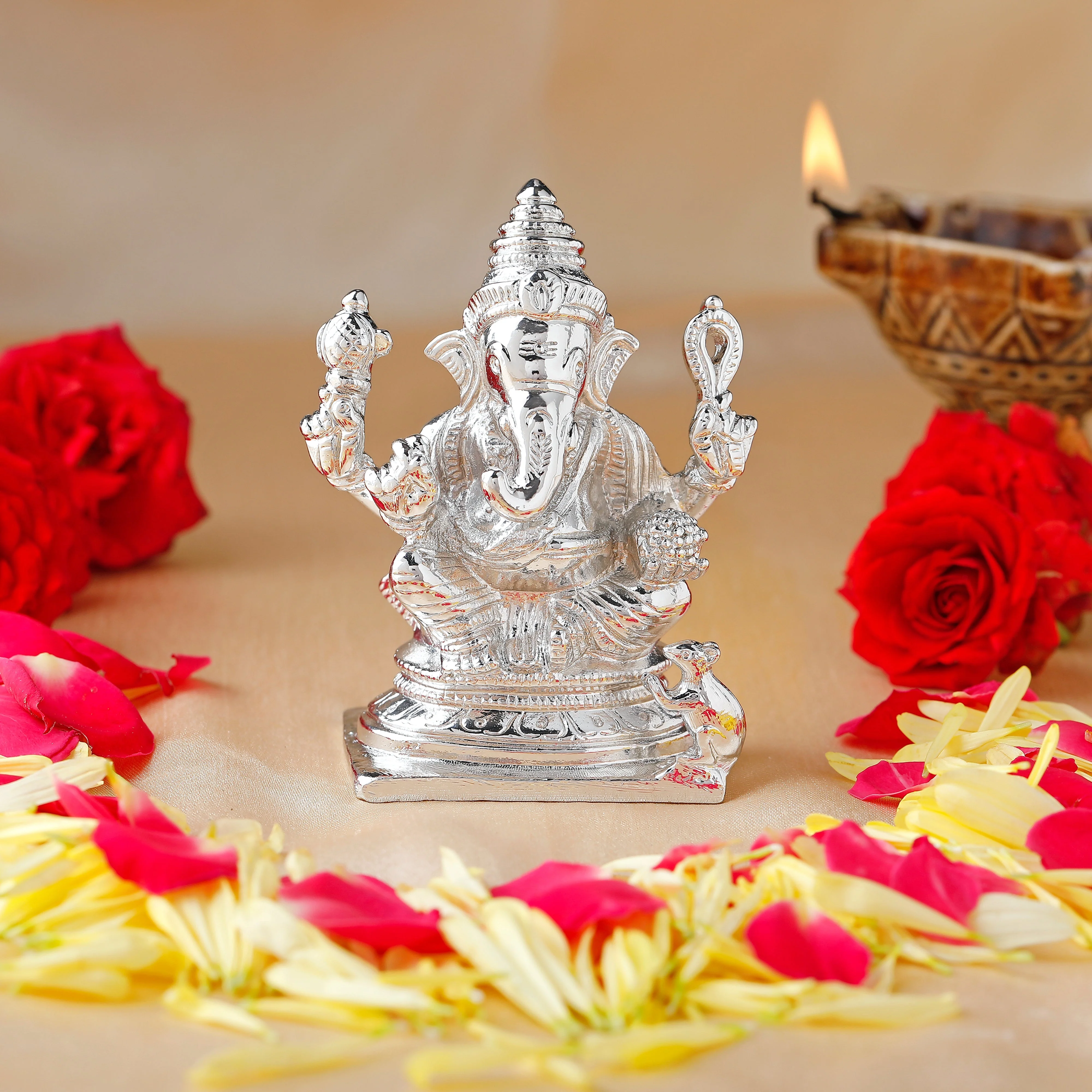 Estele Rhodium Plated Spiritual Lord Ganesh Idol For Gifts & House Warming/Home/Office Decors. - Image 8