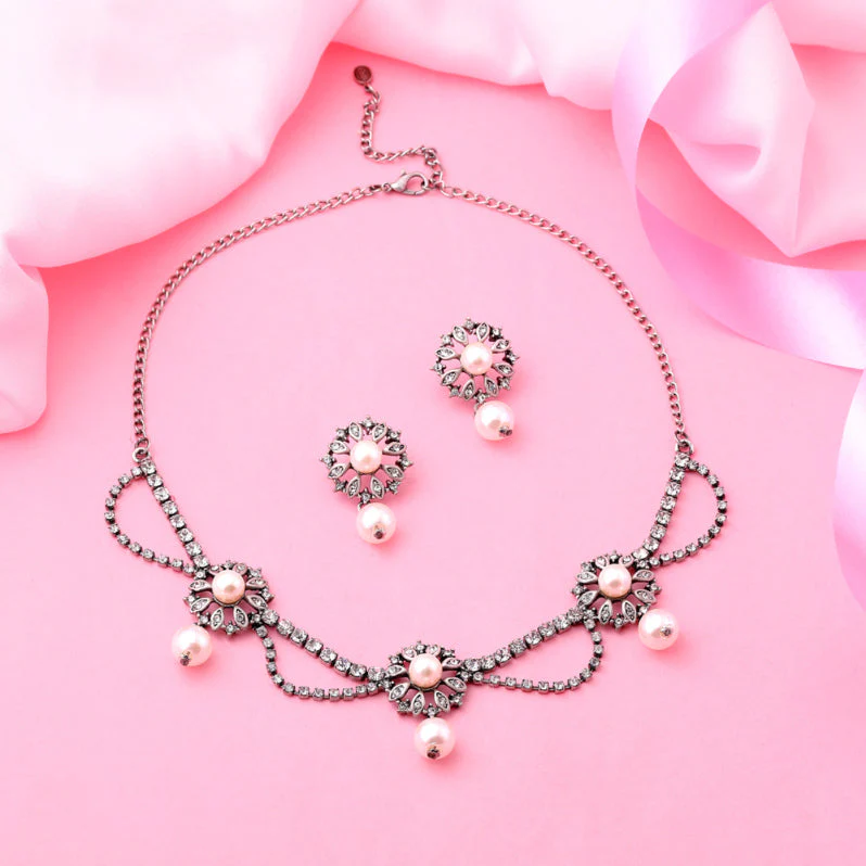 Estele Rhodium Plated Trendy Cz Diamond Designer Necklace Set For Women - Image 2