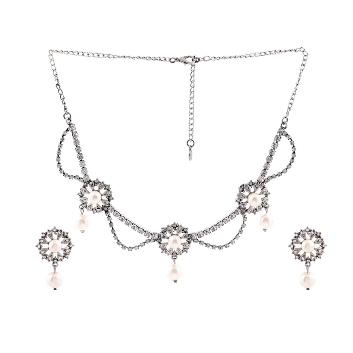 Estele Rhodium Plated Trendy Cz Diamond Designer Necklace Set For Women - Image 3