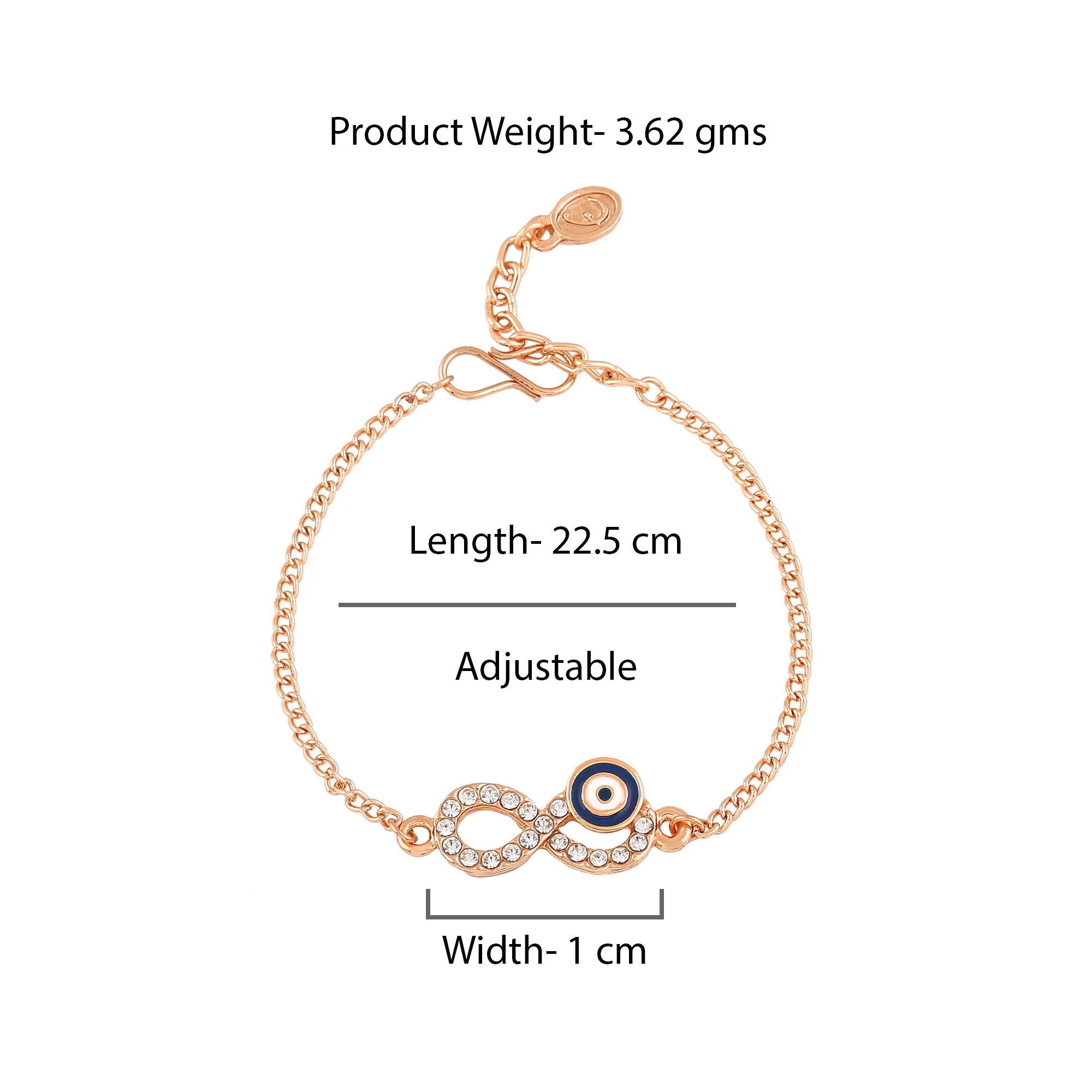 Estele Rose Gold Plated Austrian Crystals Navy Blue Evil Eye Infinity Charm Bracelet - Image 6