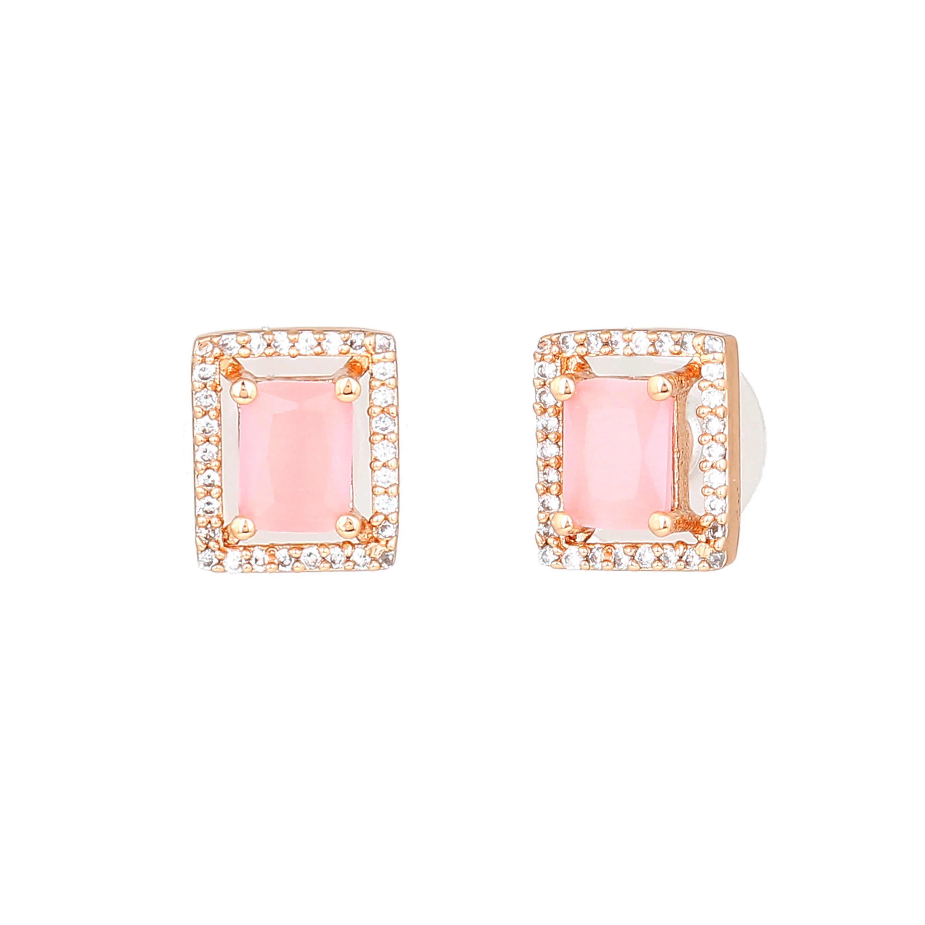 Estele Rose Gold Plated Cz Classic Designer Stud Earrings With Mint Pink Crystals For Women - Image 3