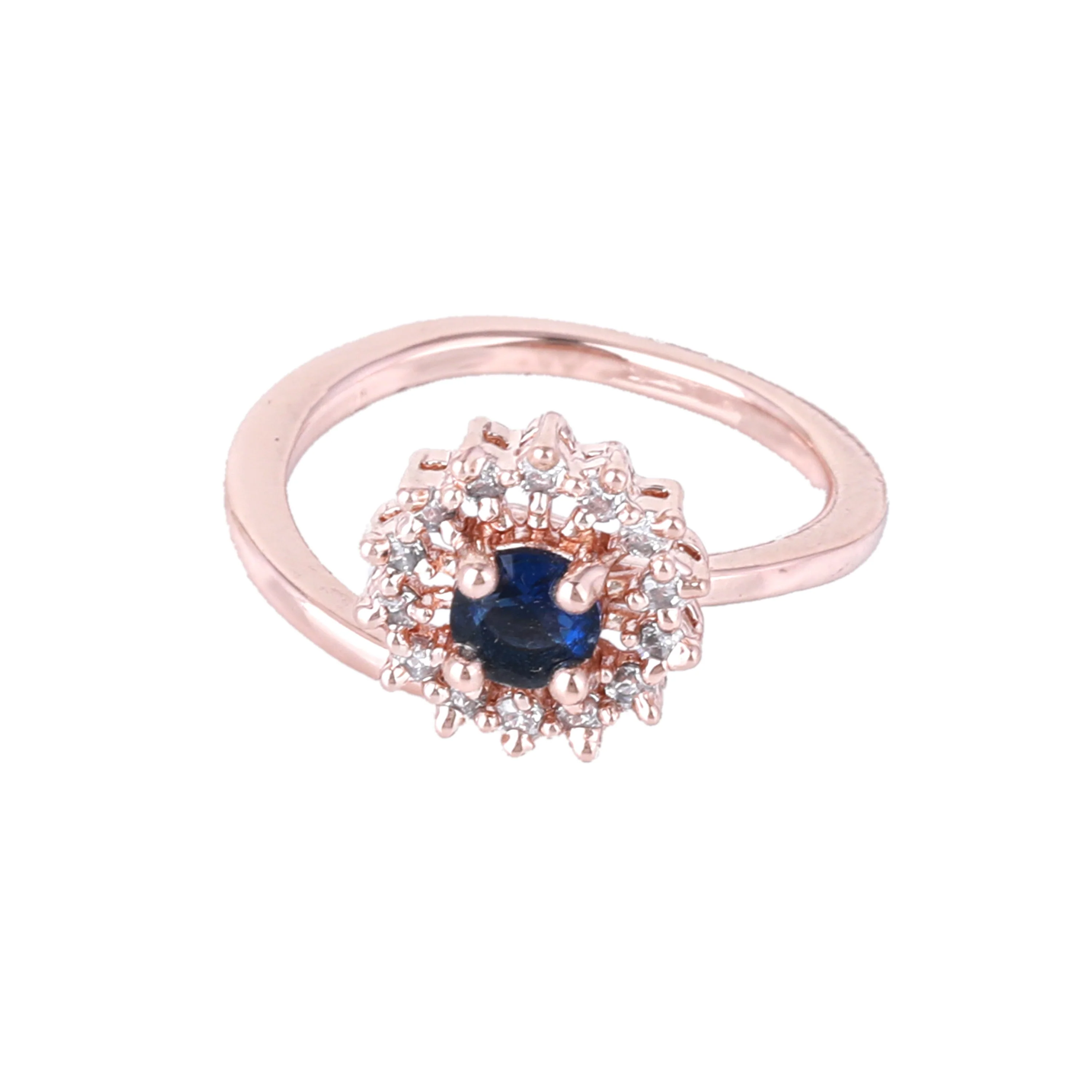 Estele Rose Gold Plated CZ Flower Designer Finger Ring with Blue Stones for Women (Adjustable) - Image 2