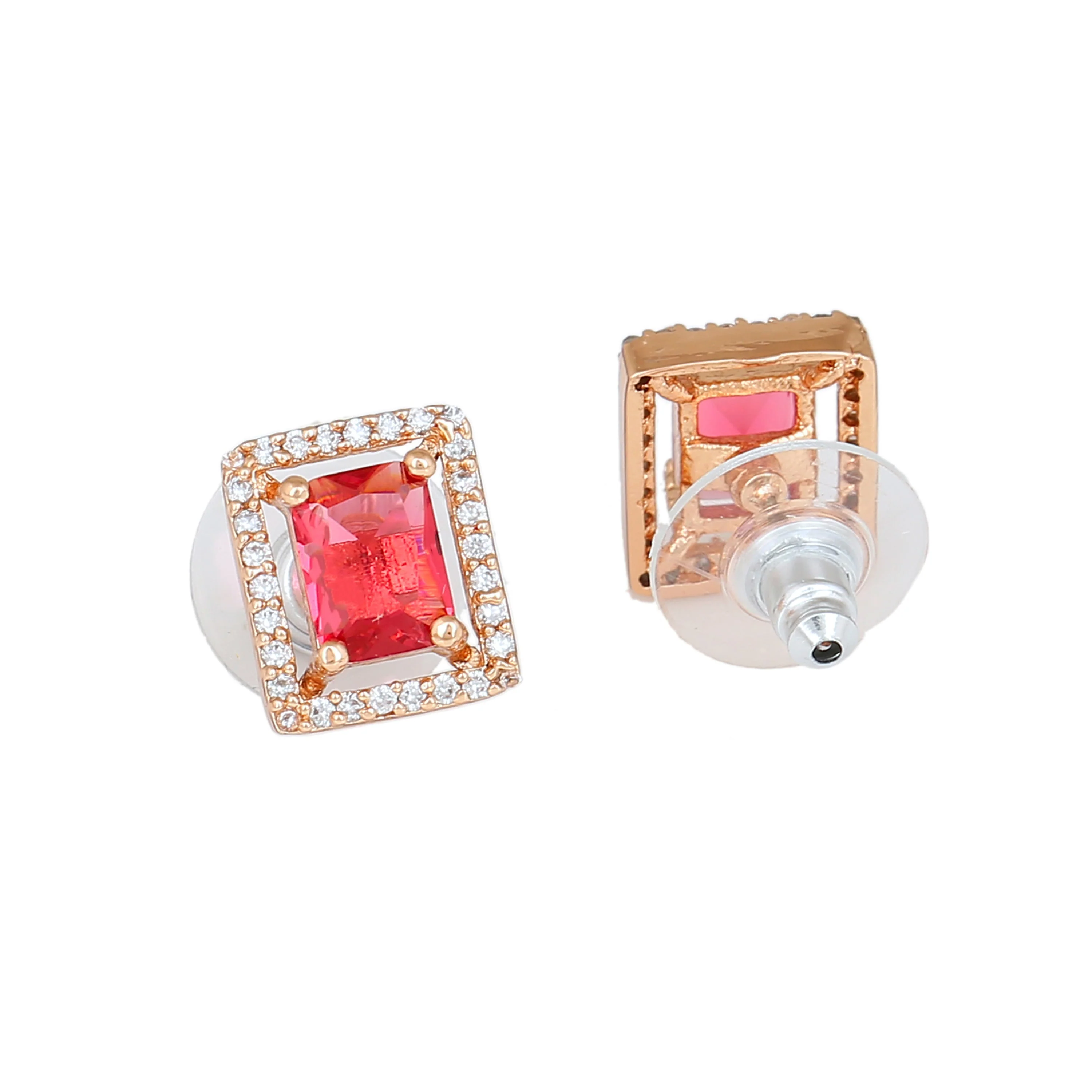 Estele Rose Gold Plated Cz Sparkling Designer Stud Earrings With Tourmaline Pink For Women - Image 4