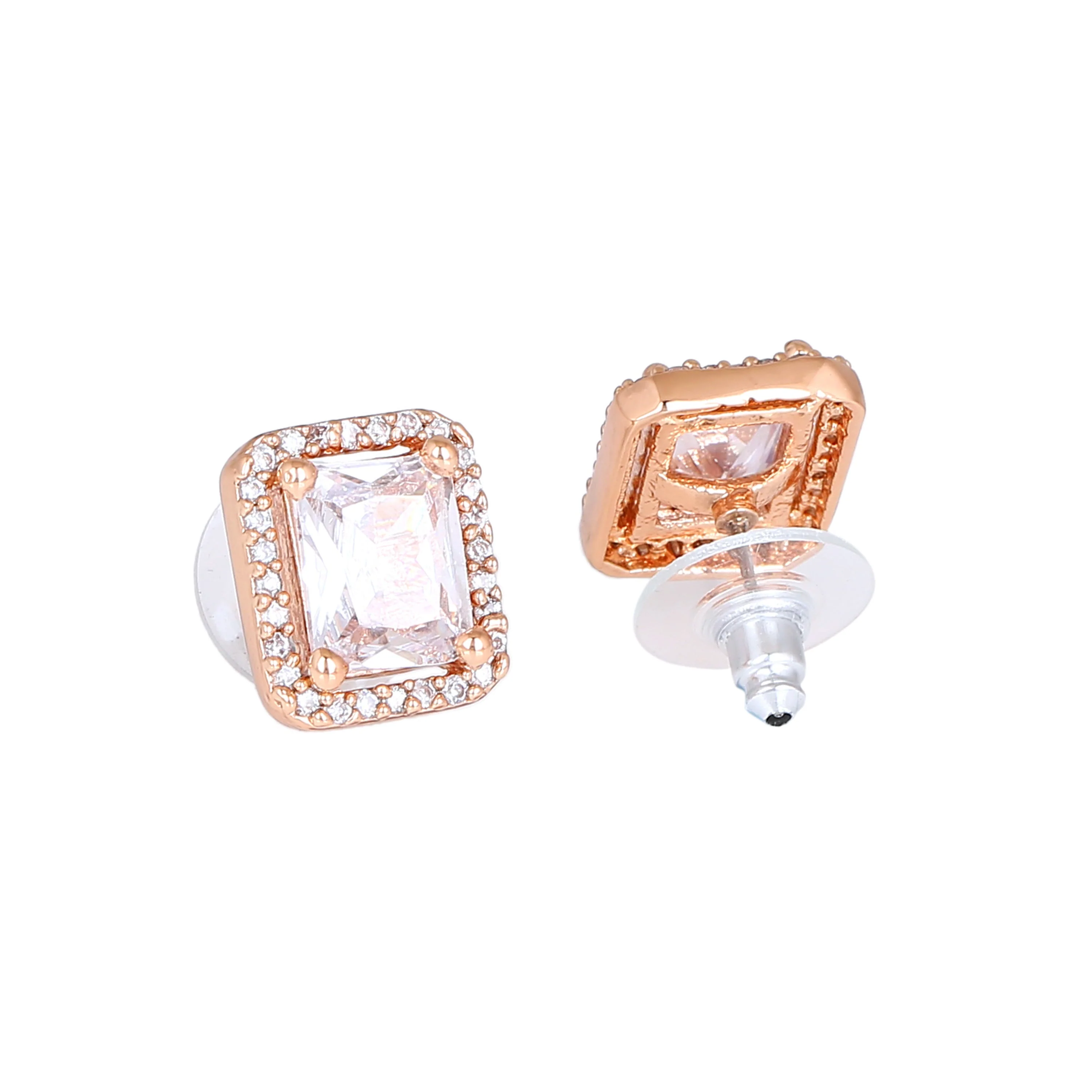 Estele Rose Gold Plated Cz Square Designer Stud Earrings For Women - Image 4
