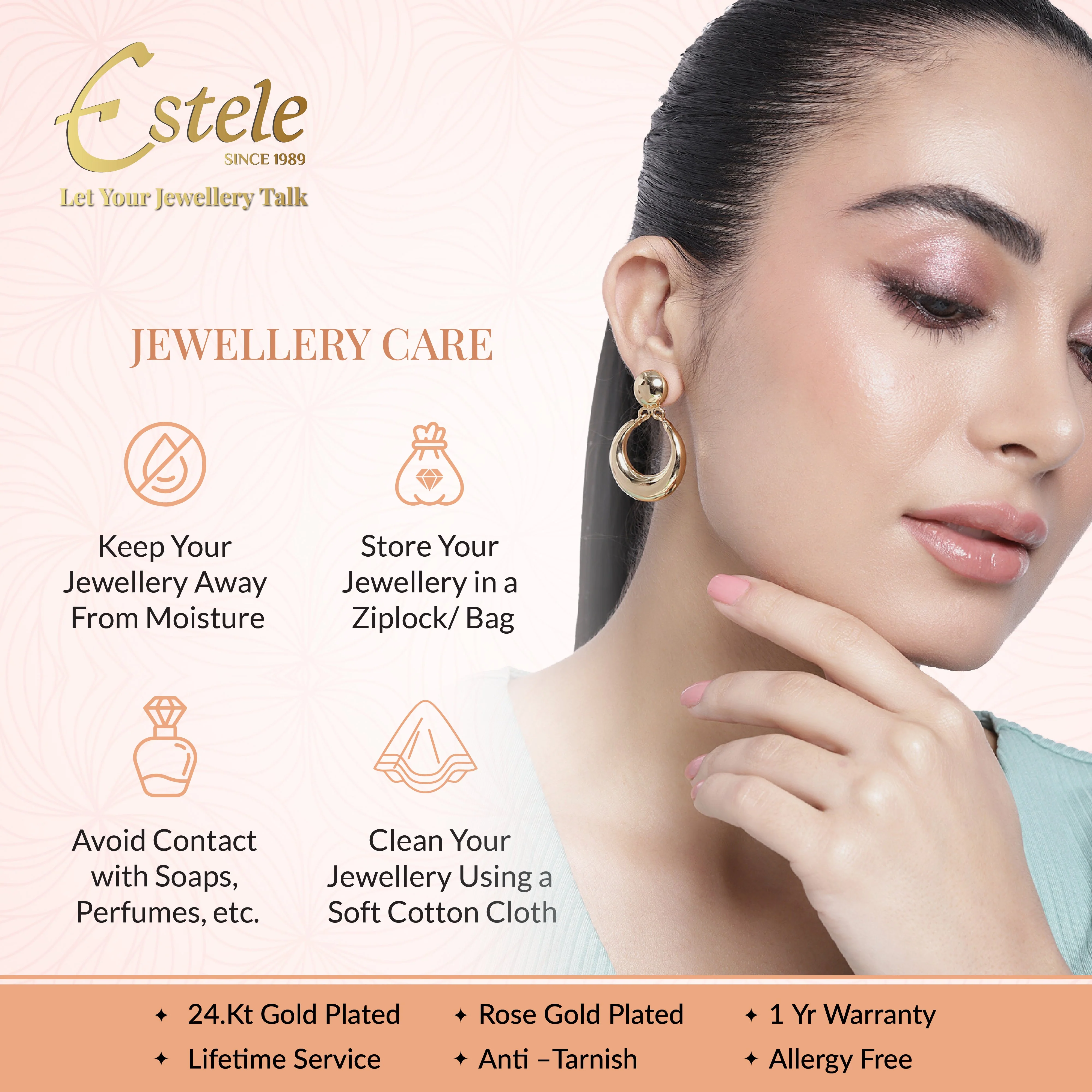 Estele Rose Gold Plated CZ Square Designer Stud Earrings with Mint Pink Stones for Women - Image 5