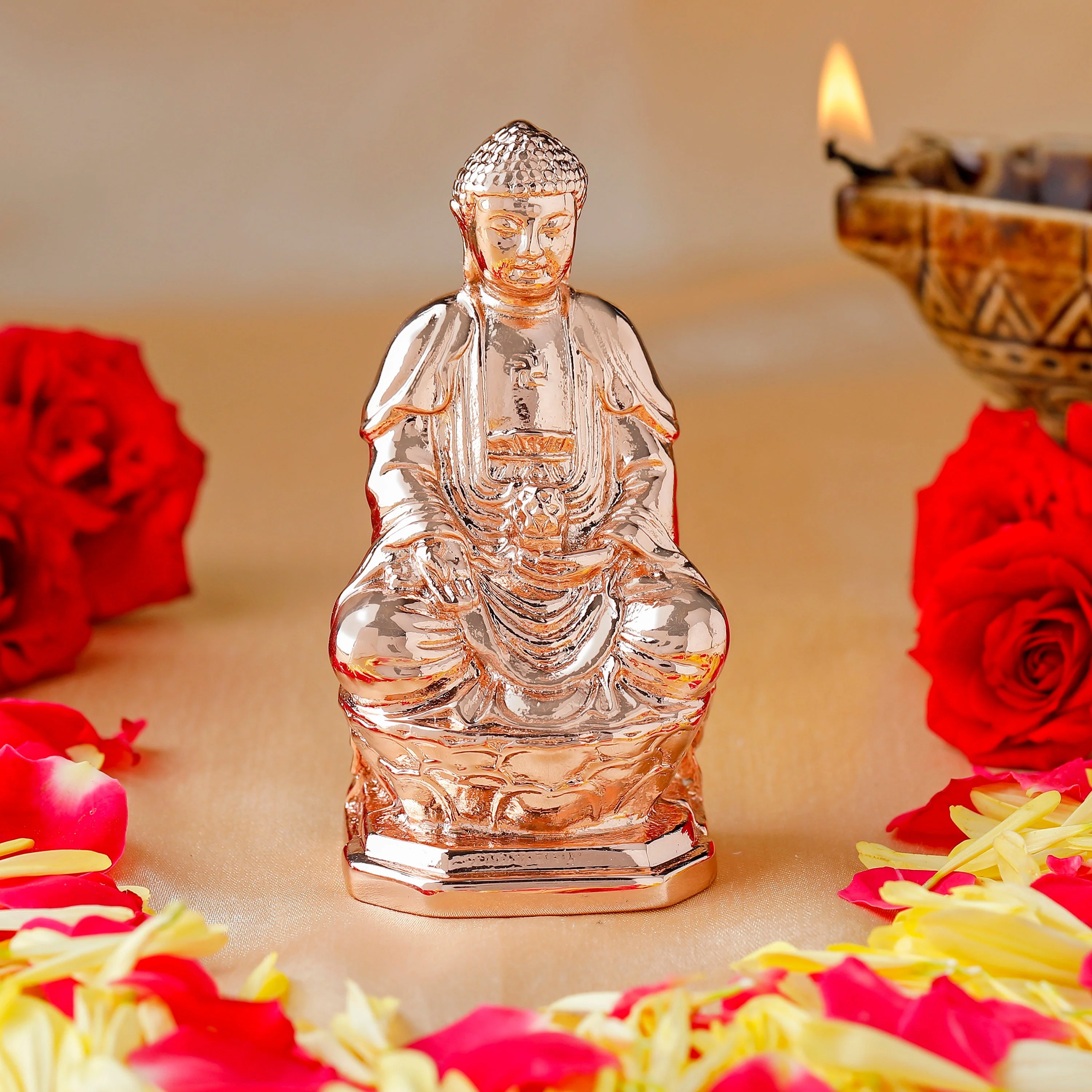 Estele Rose Gold Plated Decorative Meditating Gautam Buddha Idol