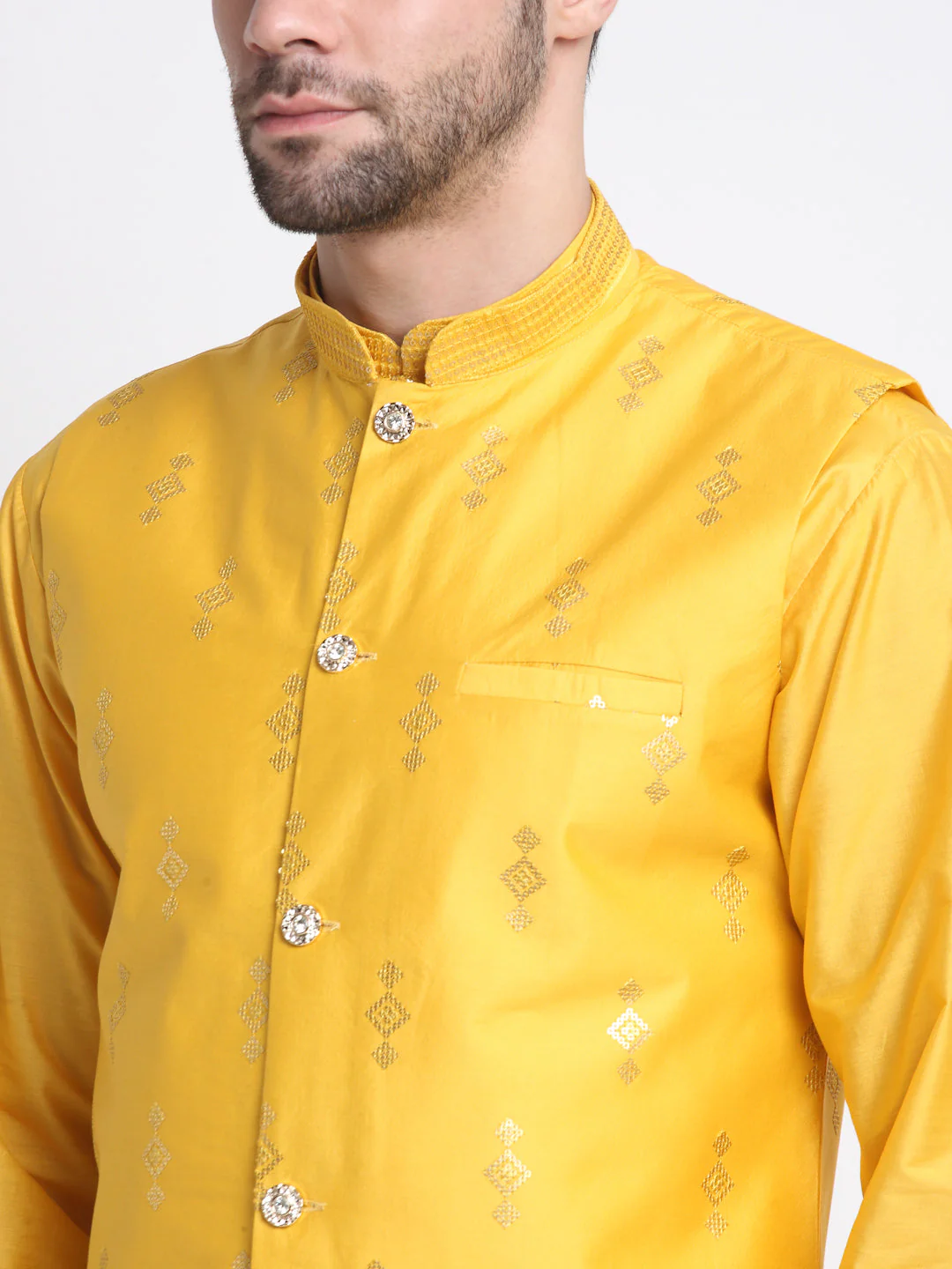 Ethnic Motifs Embroidered Sequence Regular Kurta With Churidar & Nehru Jacket - Image 30