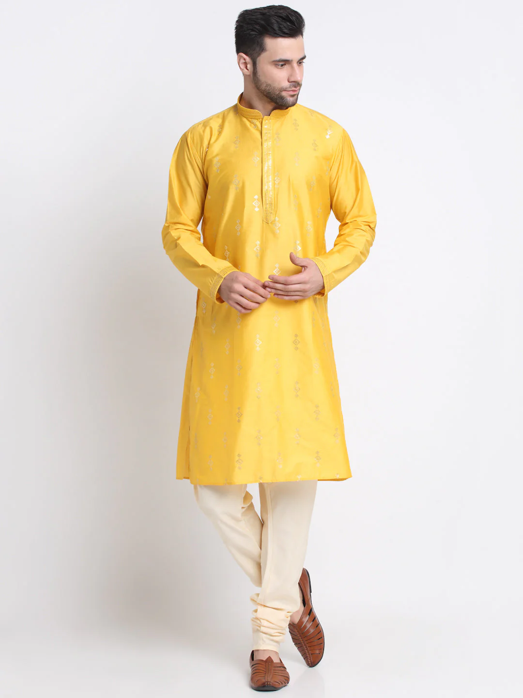Ethnic Motifs Embroidered Sequence Regular Kurta With Churidar & Nehru Jacket - Image 33