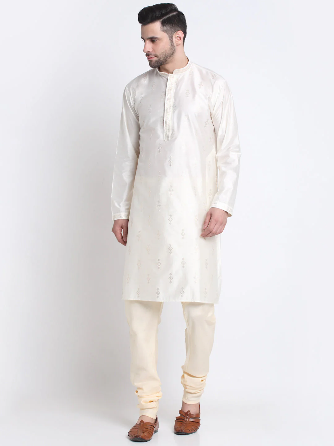 Ethnic Motifs Embroidered Sequence Regular Kurta With Churidar & Nehru Jacket - Image 6