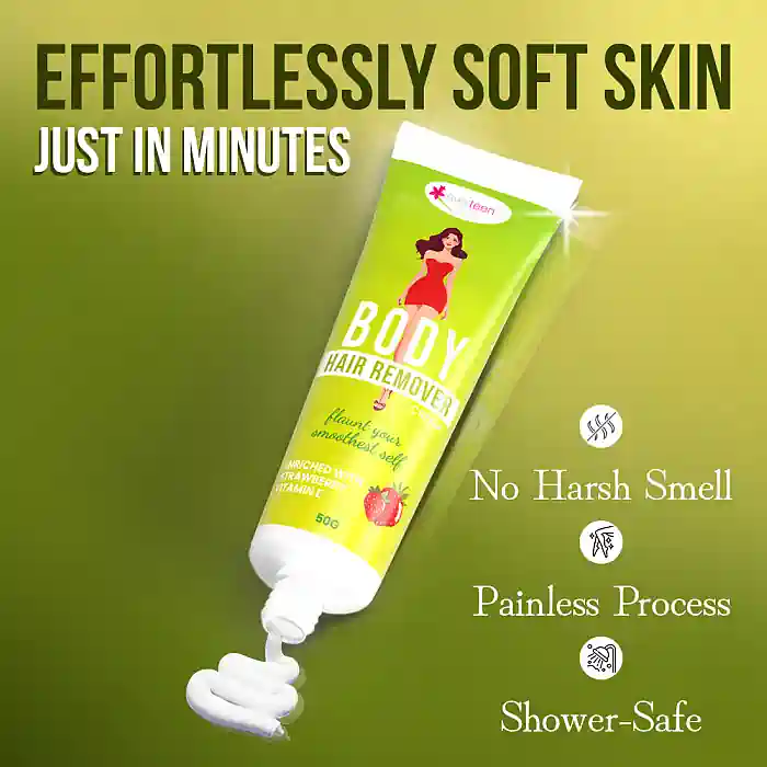 everteen Body Hair Remover Cream for Women enriched with Strawberry, Vitamin E, Almond Oil and Allantoin - 50g - Image 4