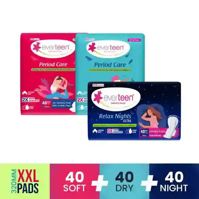 everteen Combo - Relax Nights Ultra and Period Care XXL Sanitary Pads Enriched With Neem Safflower - Image 3