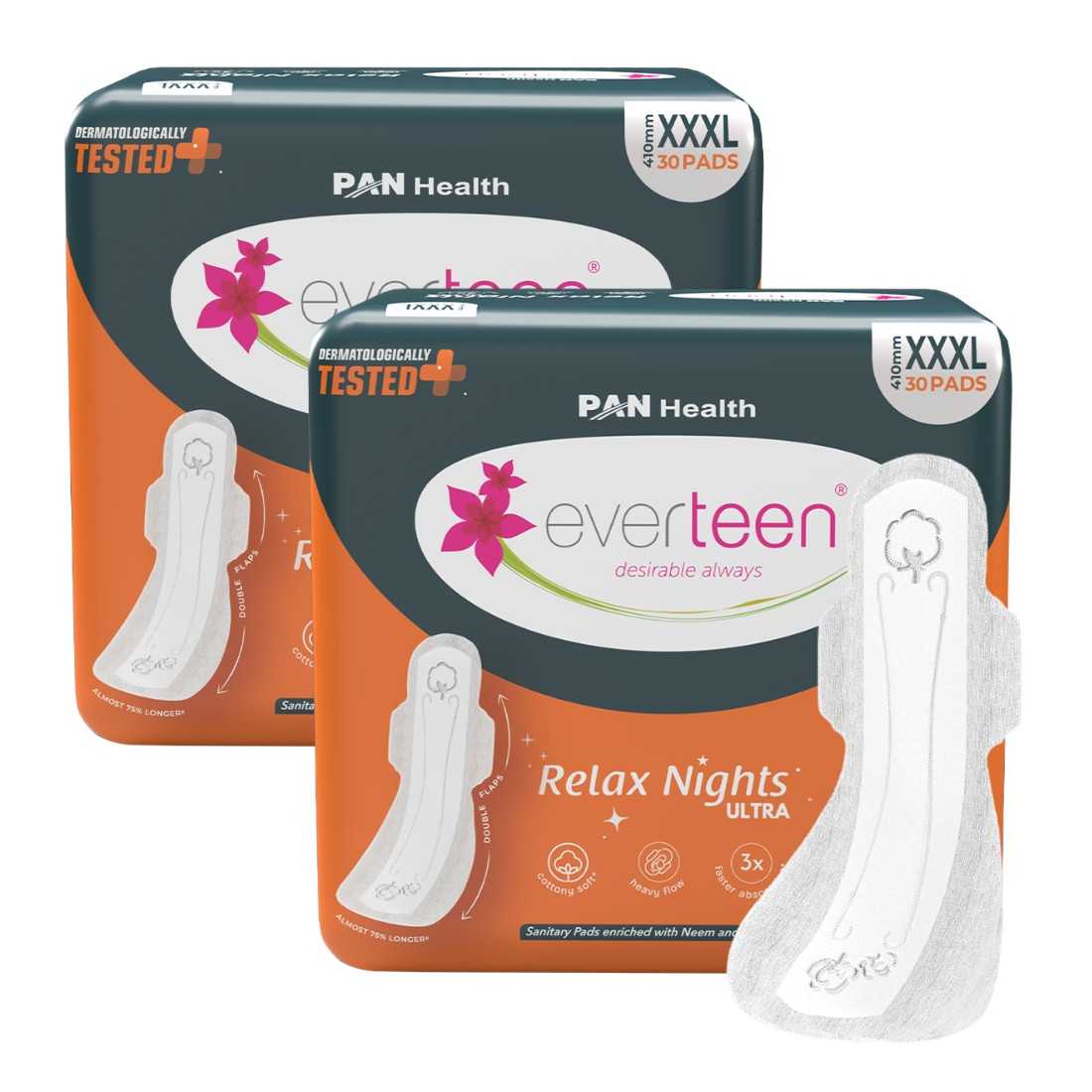 everteen Relax Nights Ultra Overnight XXXL Sanitary Pads, Neem, Safflower, Dermatologically Tested, Heavy Flow, Postpartum Care - 30 Pads (410mm) - Image 11