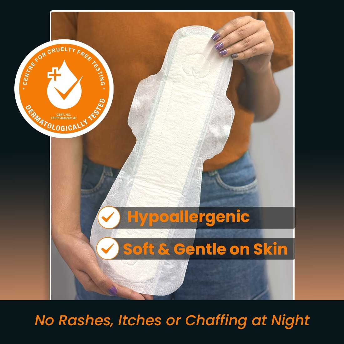 everteen Relax Nights Ultra Overnight XXXL Sanitary Pads, Neem, Safflower, Dermatologically Tested, Heavy Flow, Postpartum Care - 30 Pads (410mm) - Image 6