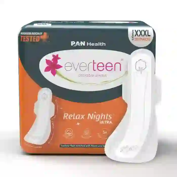 everteen Relax Nights Ultra Overnight XXXL Sanitary Pads, Neem, Safflower, Dermatologically Tested, Heavy Flow, Postpartum Care - 30 Pads (410mm) - Image 10