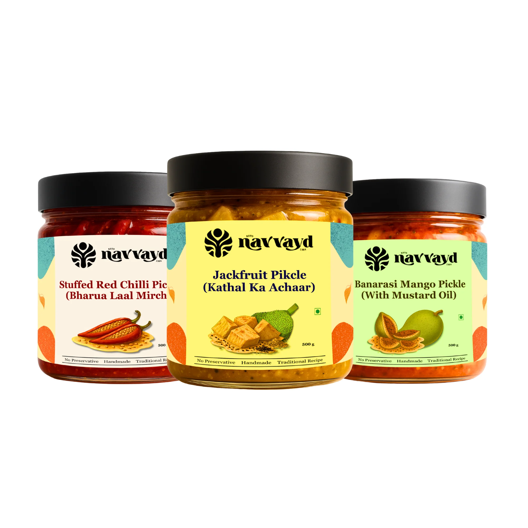 Everyday Achaar Combo | Banarasi Mango, Red Chilli & Jackfruit Pickle | 3 Authentic Flavours (250g Each) - Image 2