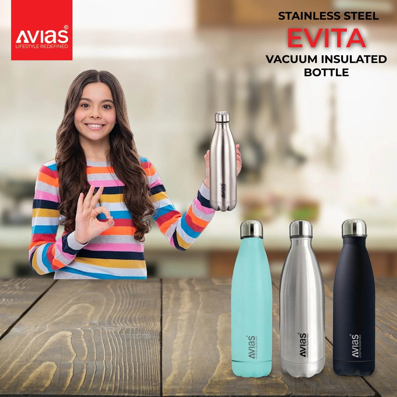 Evita premium stainless steel Vacuum Insulated Flask Water Bottle| 1 Litre/ 750ml | Black - Image 8