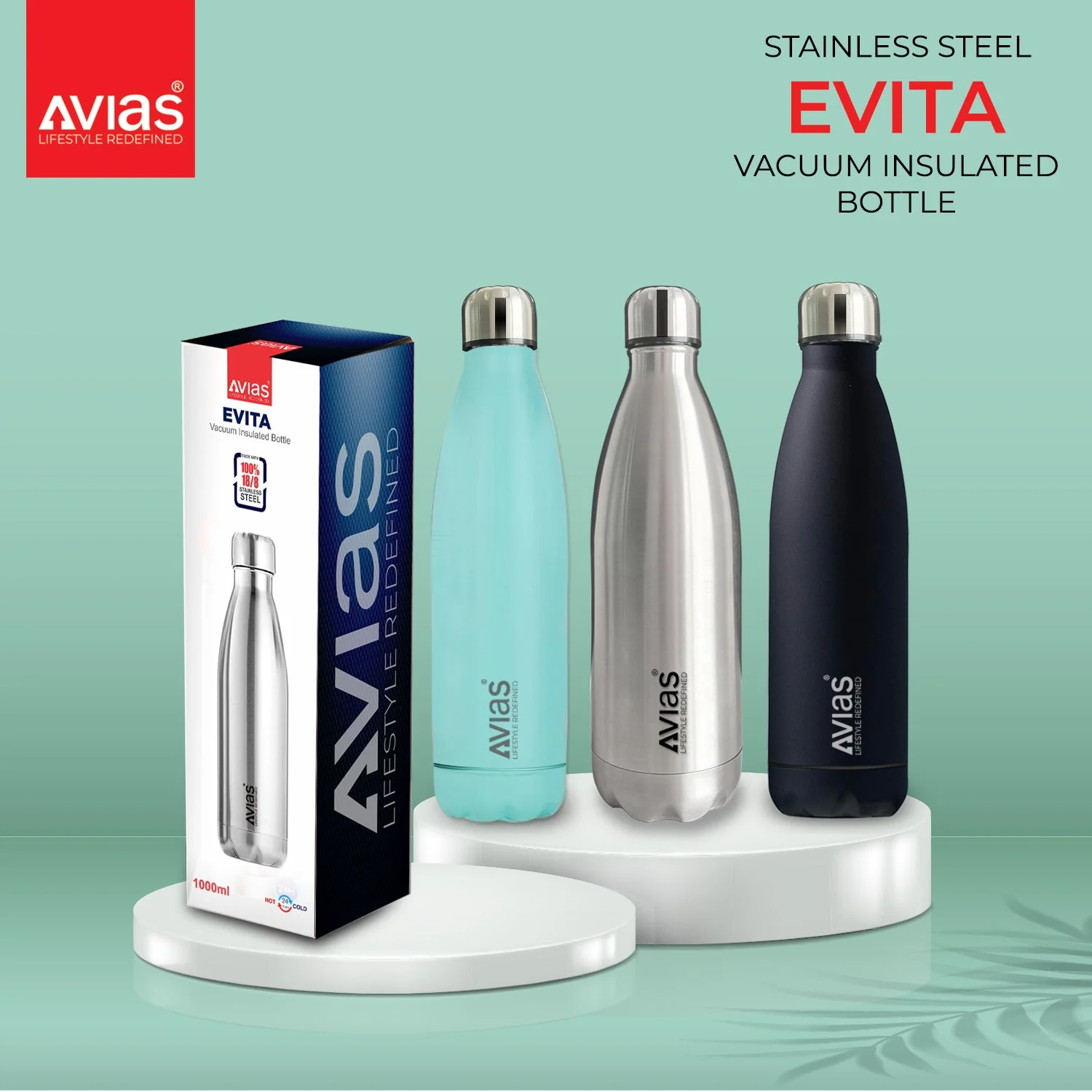 Evita premium stainless steel Vacuum Insulated Flask Water Bottle| 1 Litre/ 750ml | Blue - Image 10