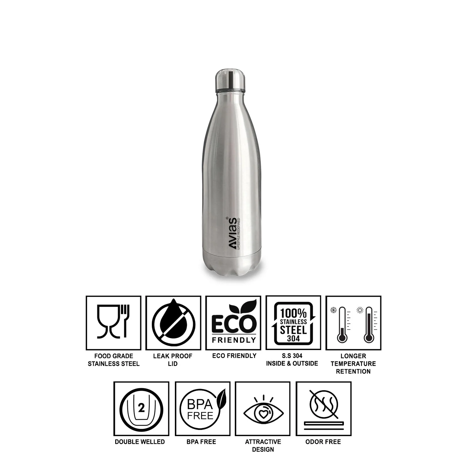 Evita premium stainless steel Vacuum Insulated Flask Water Bottle| 1 Litre/ 750ml | Silver - Image 3