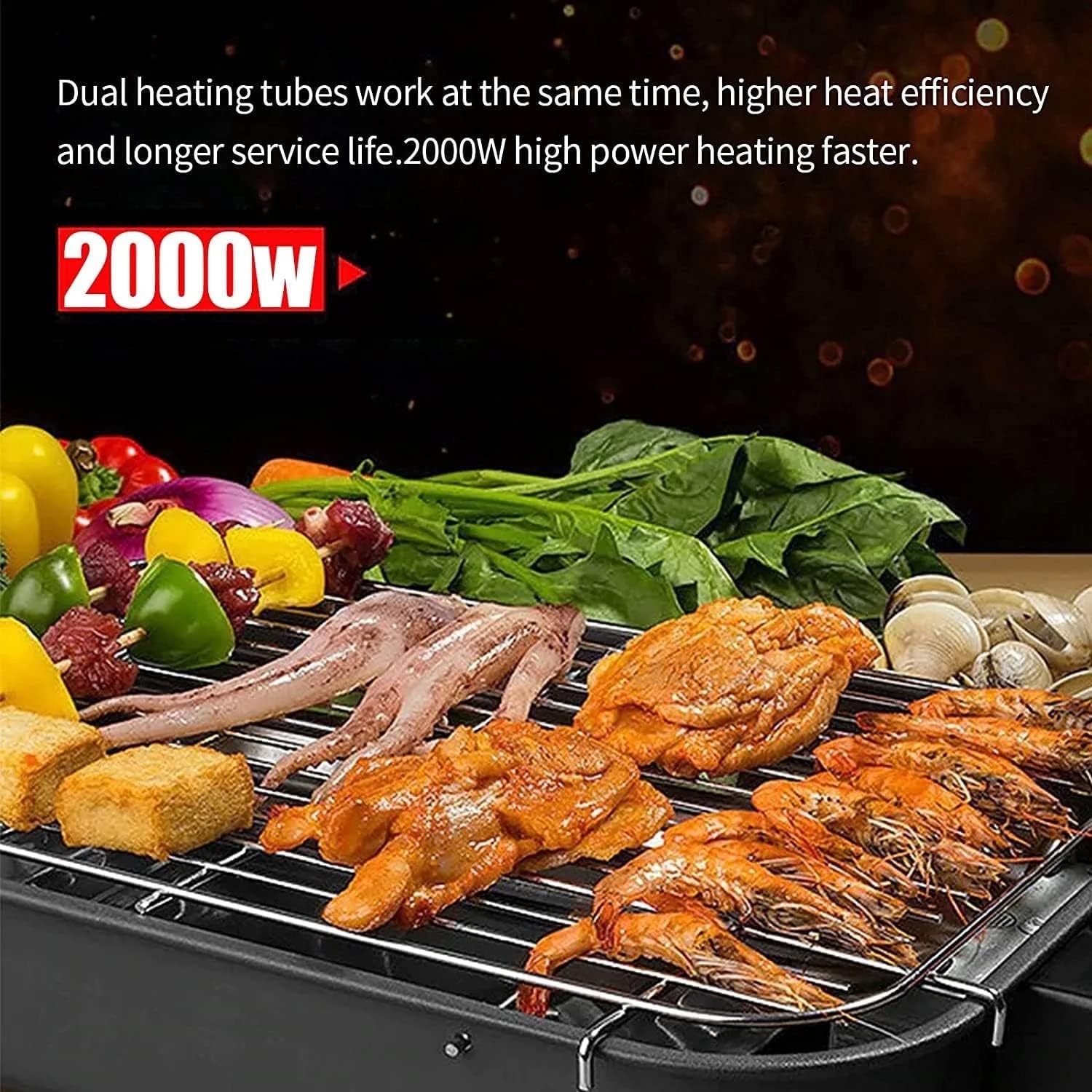 EzBBQ: 2000W Electric Barbecue Grill with Adjustable Temperature, Smokeless Design & Removable Drip Tray for Indoor & Outdoor Cooking - Image 11