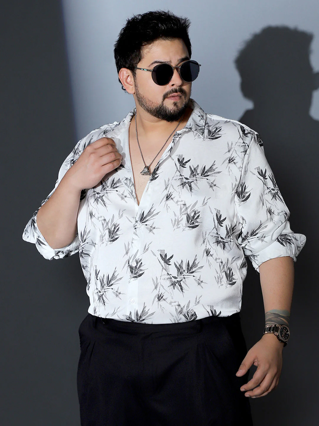 Faded-Leaf Imprint Satin Shirt - Image 10