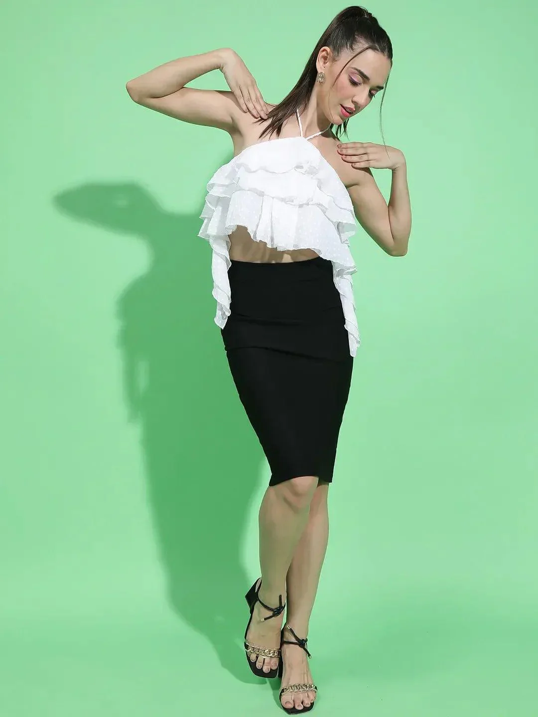 Fairy White Halter Neck Backless Partywear Crop Top - Image 2