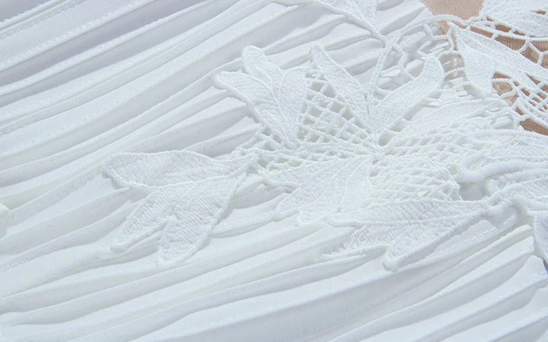Famella Pleated Lace Slim Dress - Image 5
