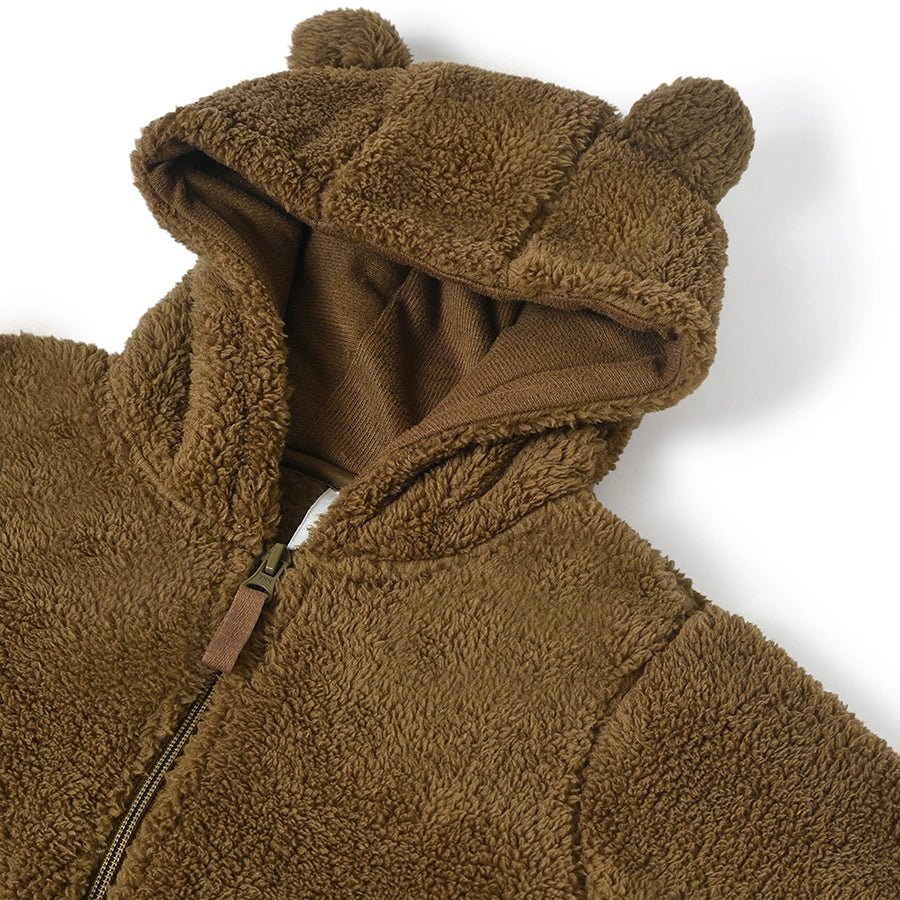 Farm Friends Flurry Knitted Brown Baby Winter Jacket Girl - Image 5