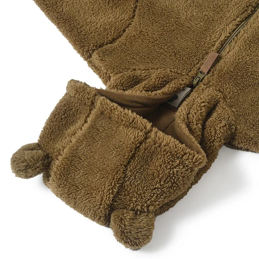 Farm Friends Flurry Knitted Brown Baby Winter Jacket Girl - Image 7