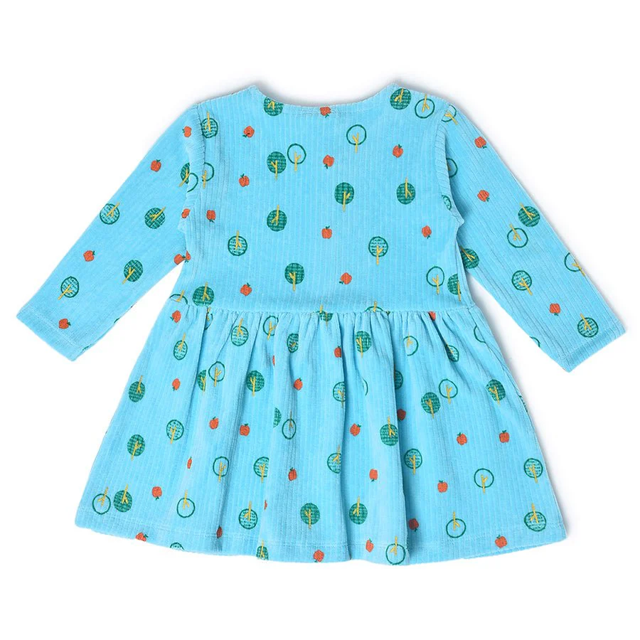 Farm Friends Front Open Printed Blue Baby Girl Dress - Image 4