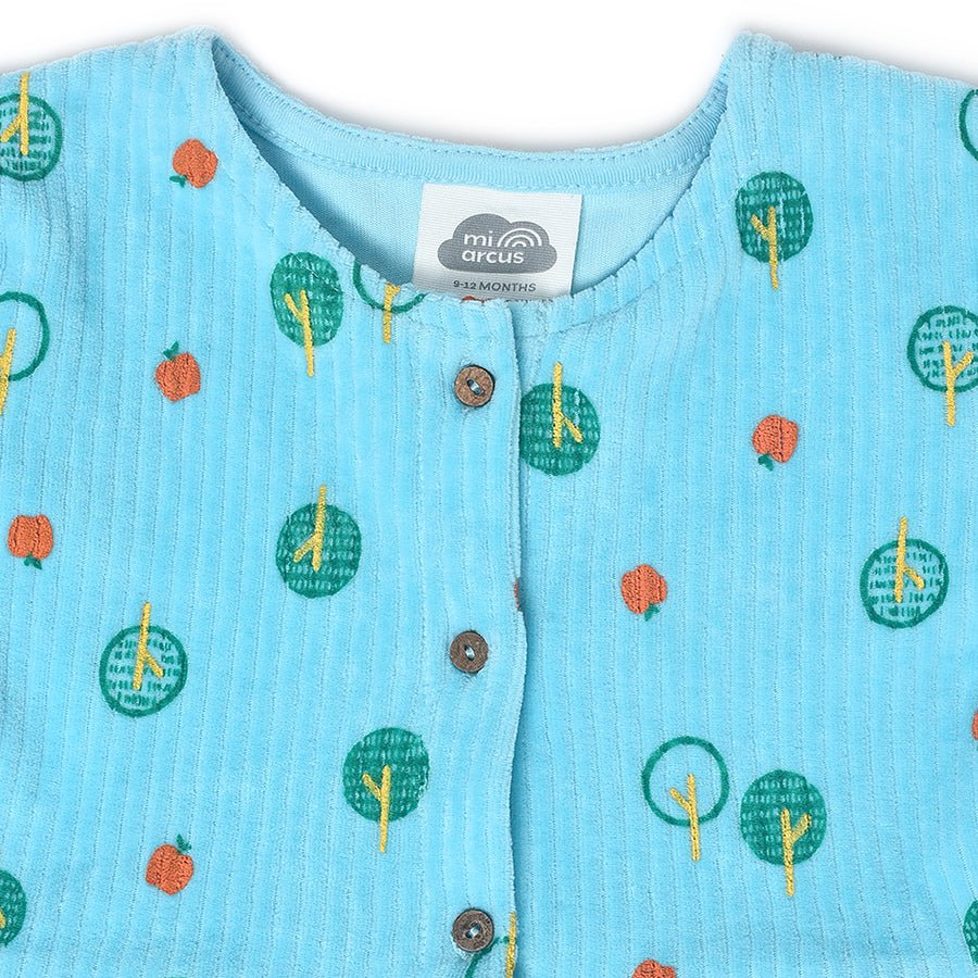 Farm Friends Front Open Printed Blue Baby Girl Dress - Image 5