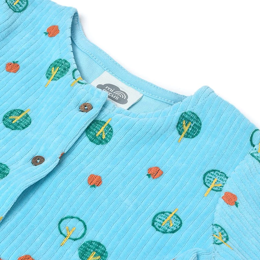 Farm Friends Front Open Printed Blue Baby Girl Dress - Image 6
